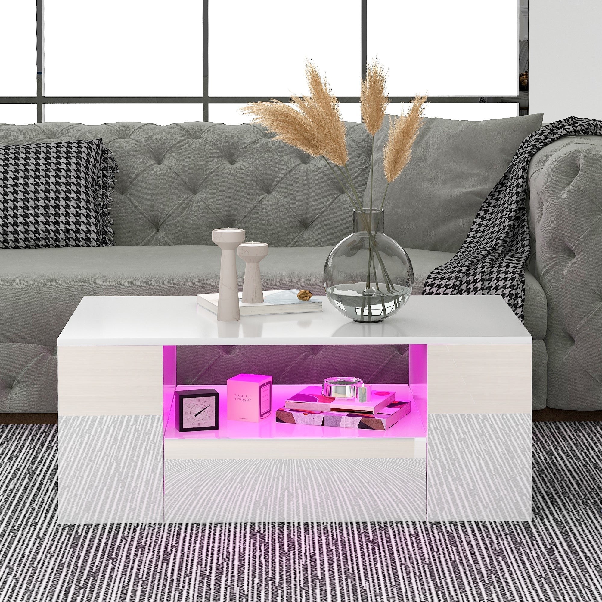 Modern High-Gloss Coffee Table with 2 Drawers and 2 Shelves, White - Image 7