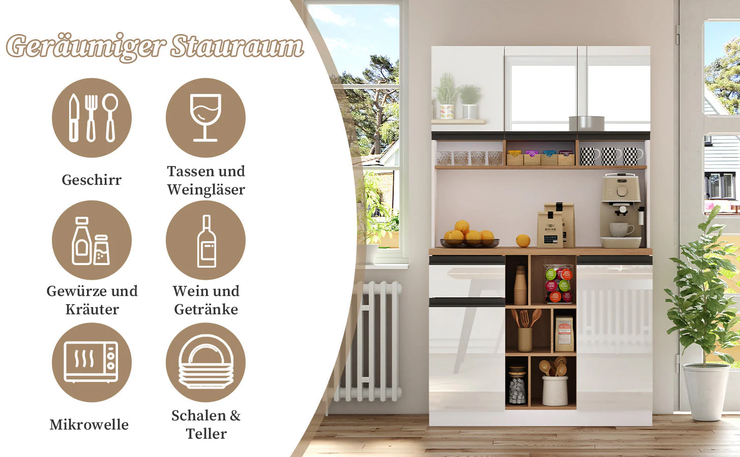 Modern Kitchen Cabinet with Drawers Adjustable Shelves Open Storage - White - Image 8