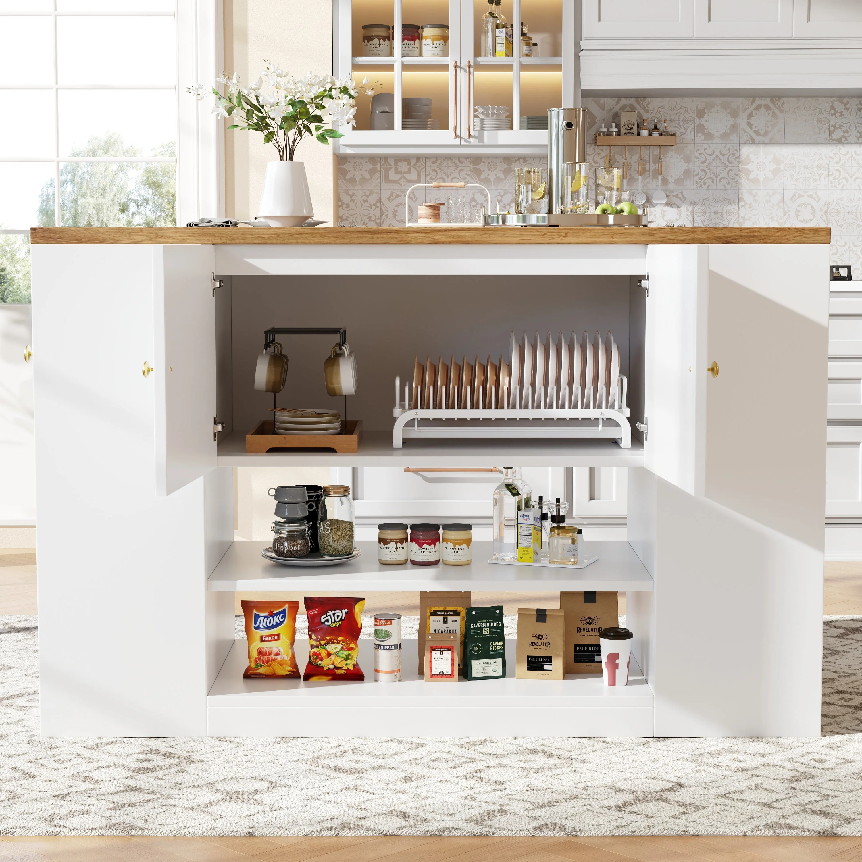 Modern Kitchen Island Sideboard with Drawers and Shelves - White - Image 5