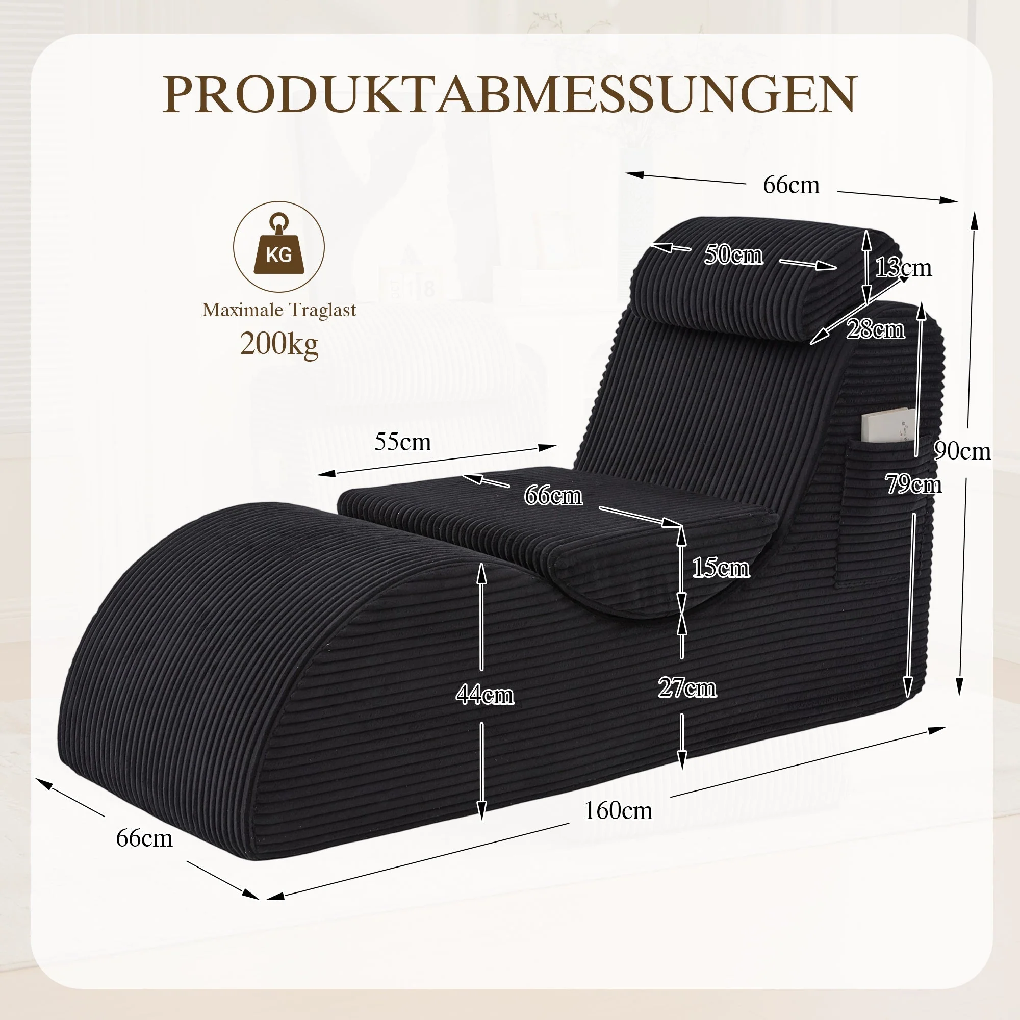 Modern Leisure Chair with Ergonomic Compression Foam and Side Pocket, Black - Image 2