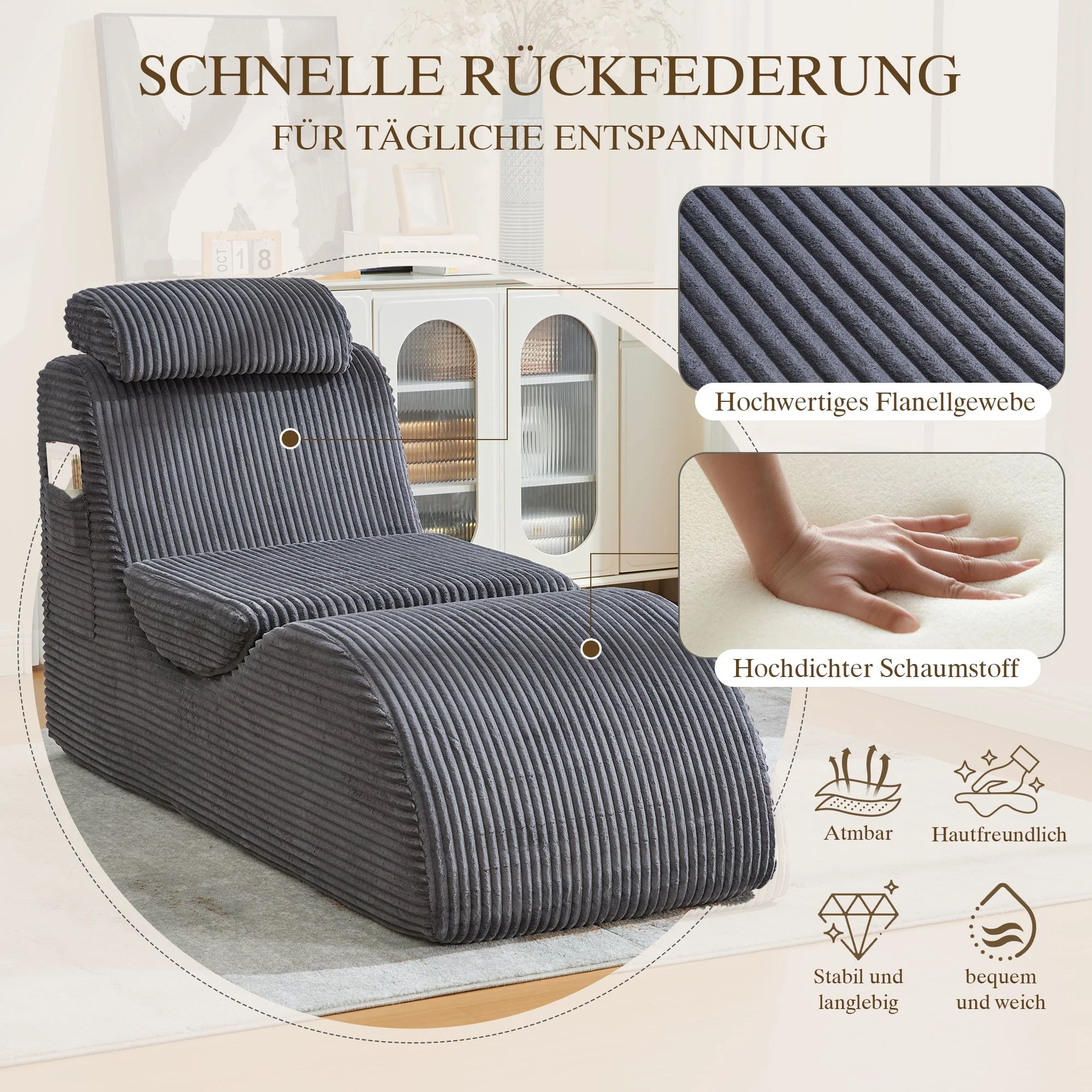 Modern Leisure Chair with Ergonomic Design and Compression Foam, Dark Grey - Image 4