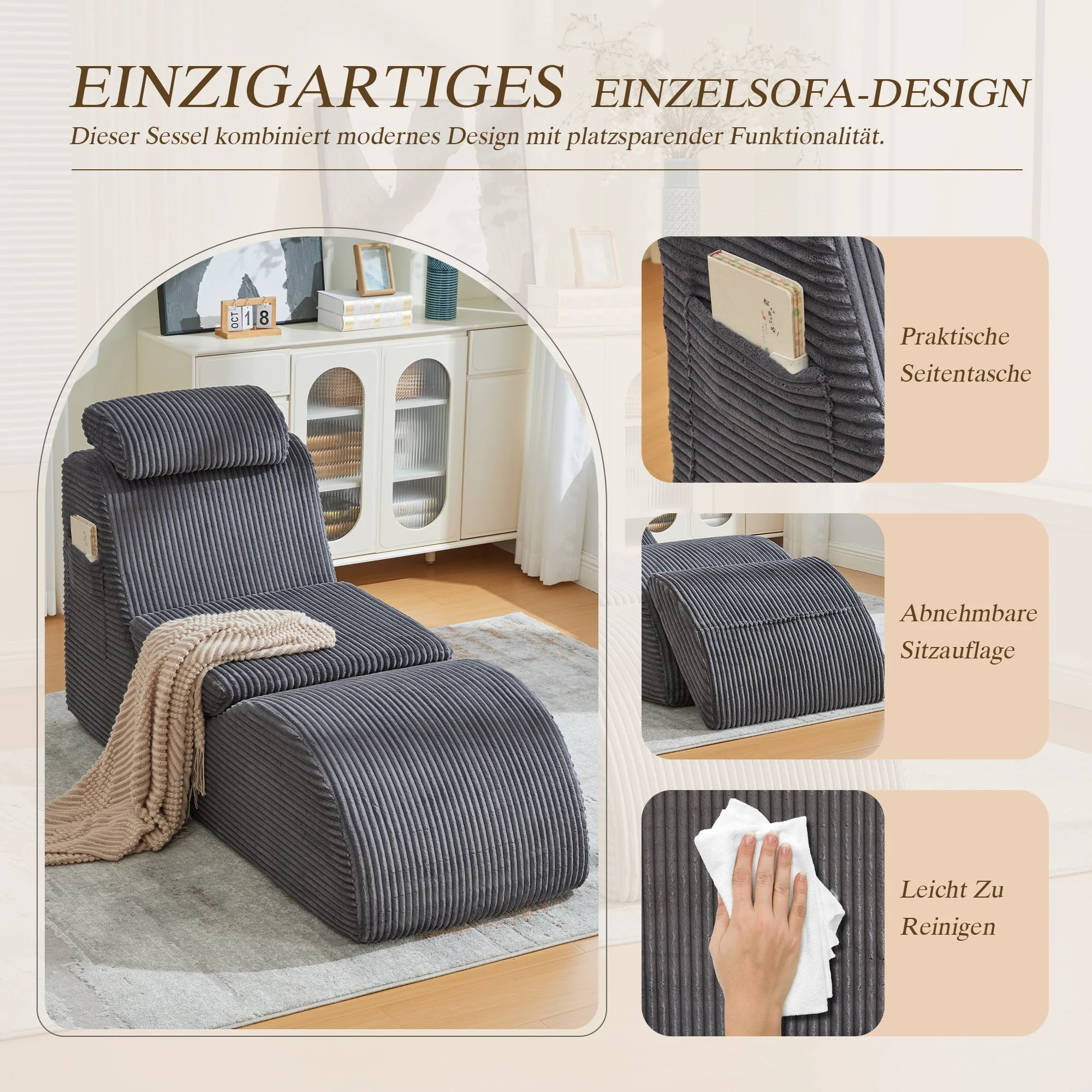Modern Leisure Chair with Ergonomic Design and Compression Foam, Dark Grey - Image 6