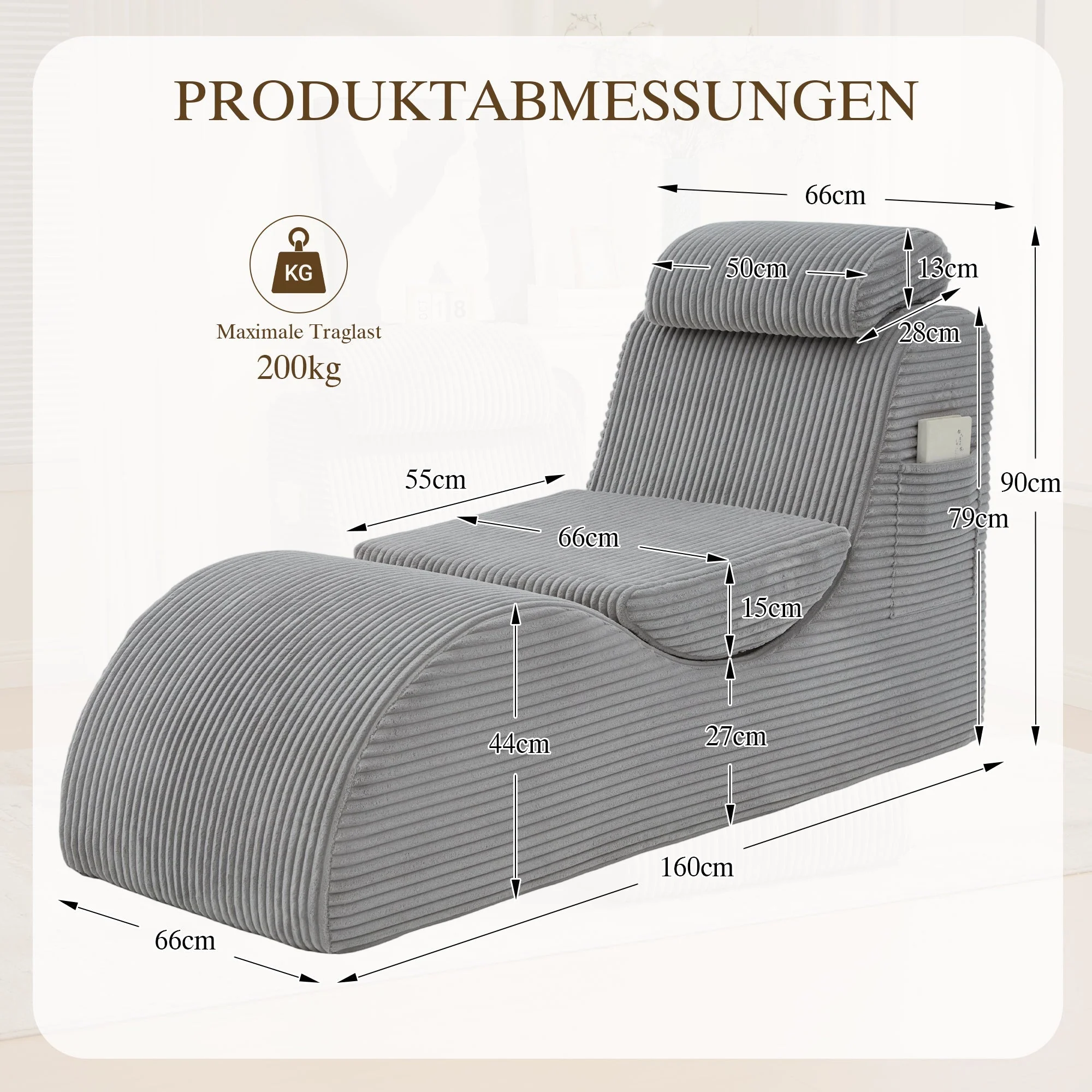 Modern Leisure Chair with Ergonomic Design and Side Pocket, Light Grey - Image 2