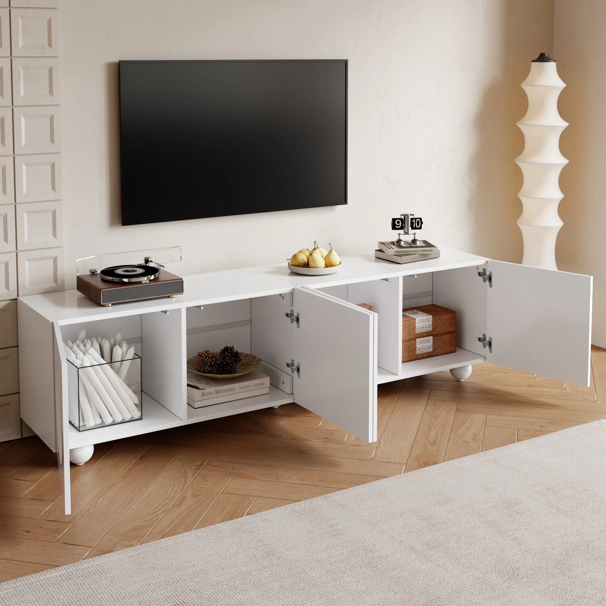 Modern Low TV Cabinet 180.5x38x50cm - White - Image 9