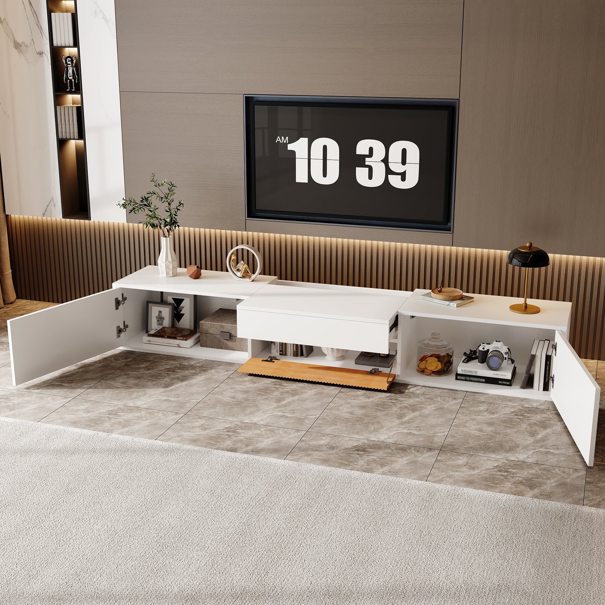 Modern Low TV Stand 180x34x30cm Unique Projector Design - Image 5