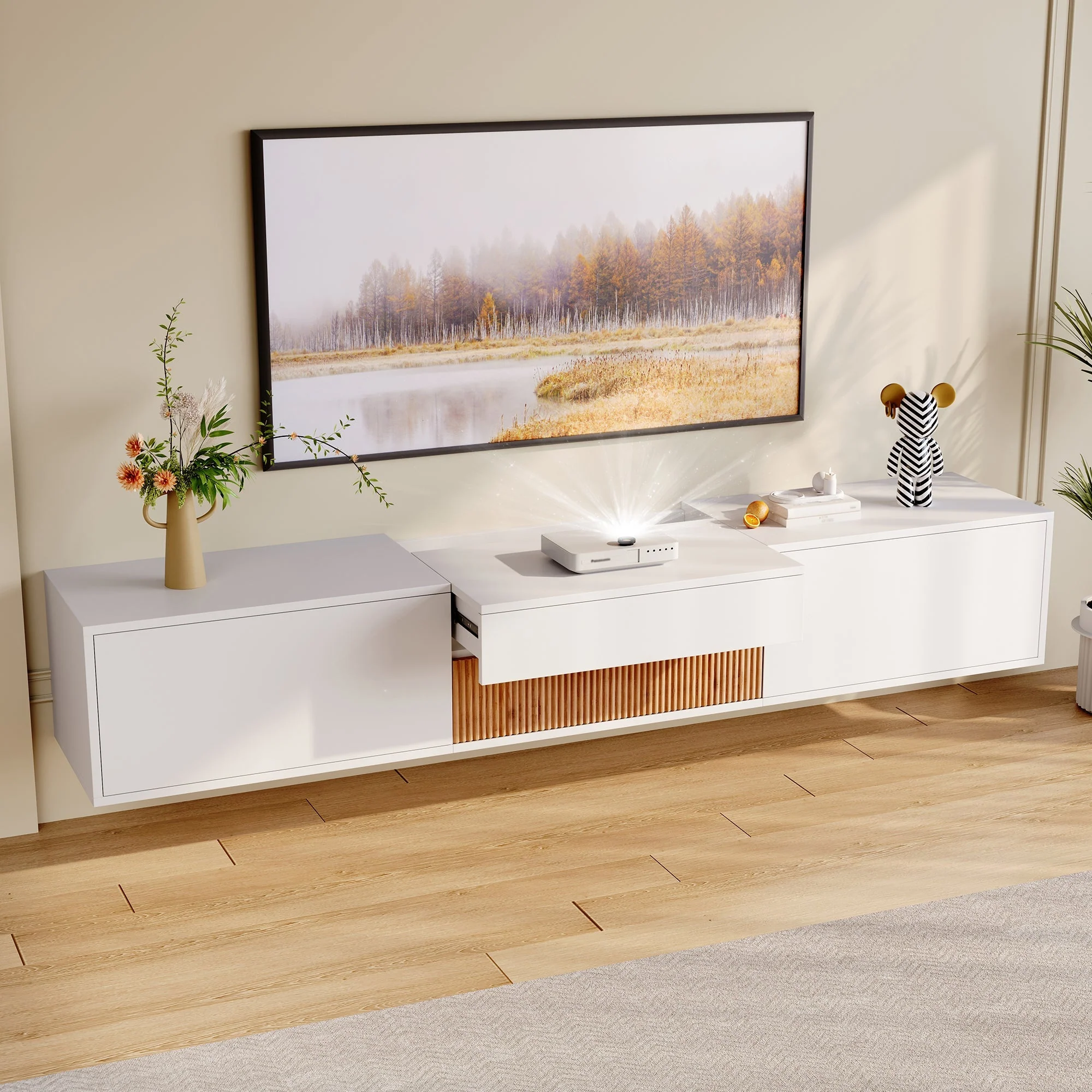 Modern Low TV Stand 180x34x30cm Unique Projector Design - Image 9