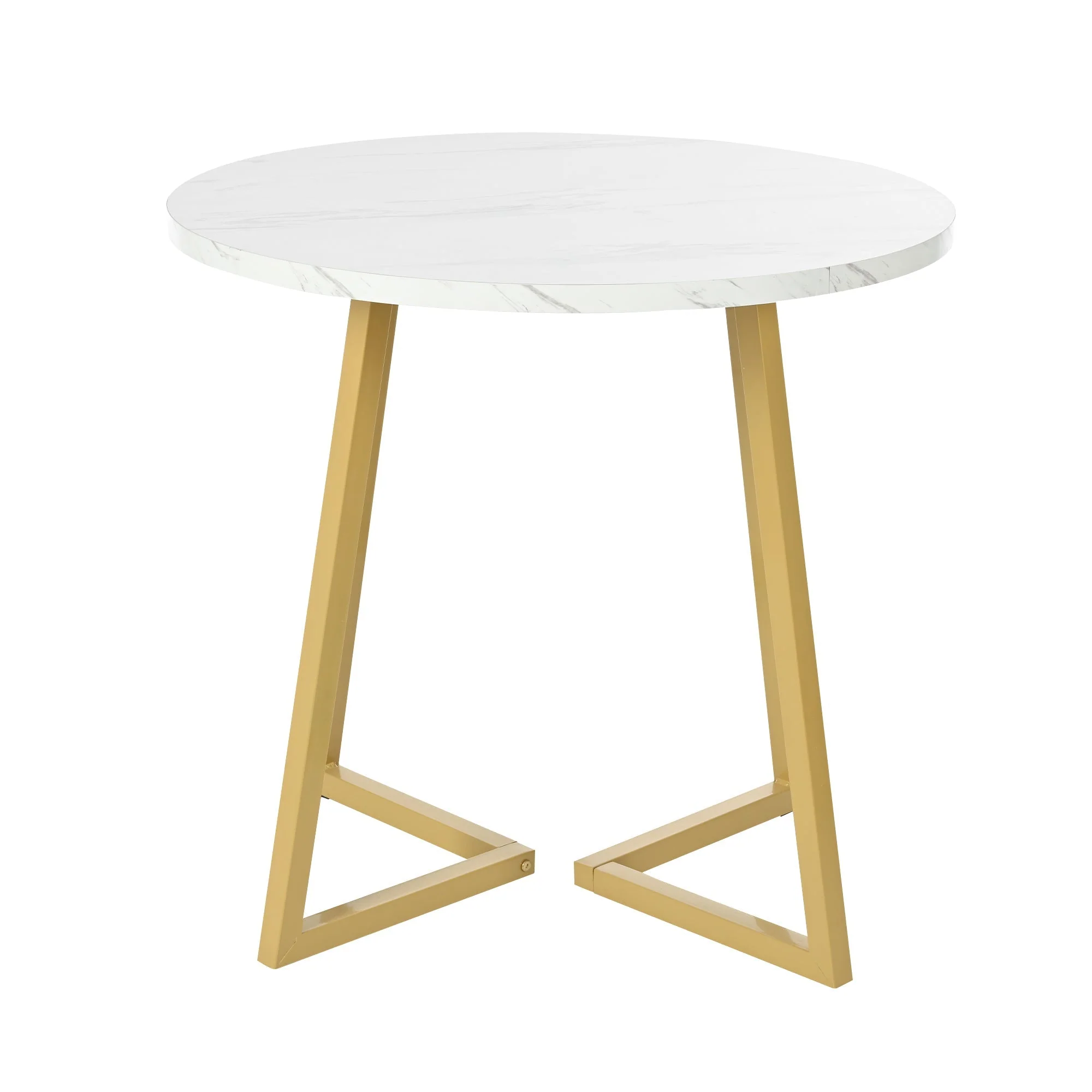 Modern Metal Frame Marble Pattern Round Coffee Table with Gold Stand - Image 6
