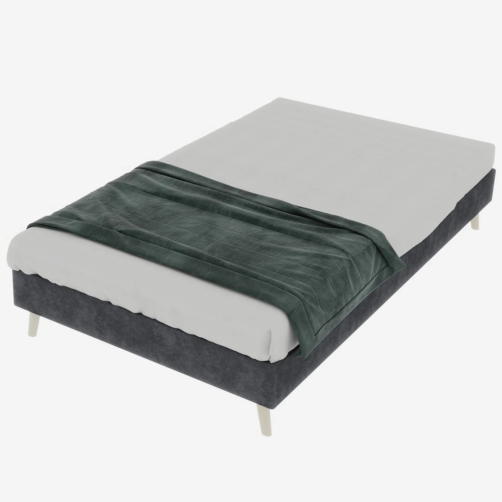 Modern Minimalist Bed Frame, 140x200 cm Low-Profile Base, Grey Dutch Velvet Fabric - Image 9