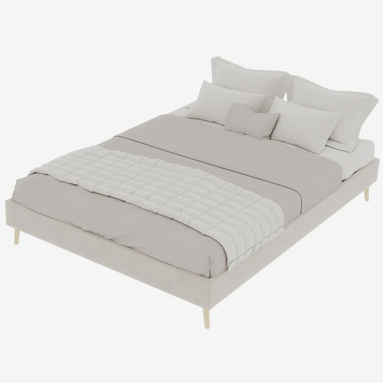 Modern Minimalist Bed Frame, 140x200 Low-Profile Base, Beige Dutch Velvet Fabric - Image 4