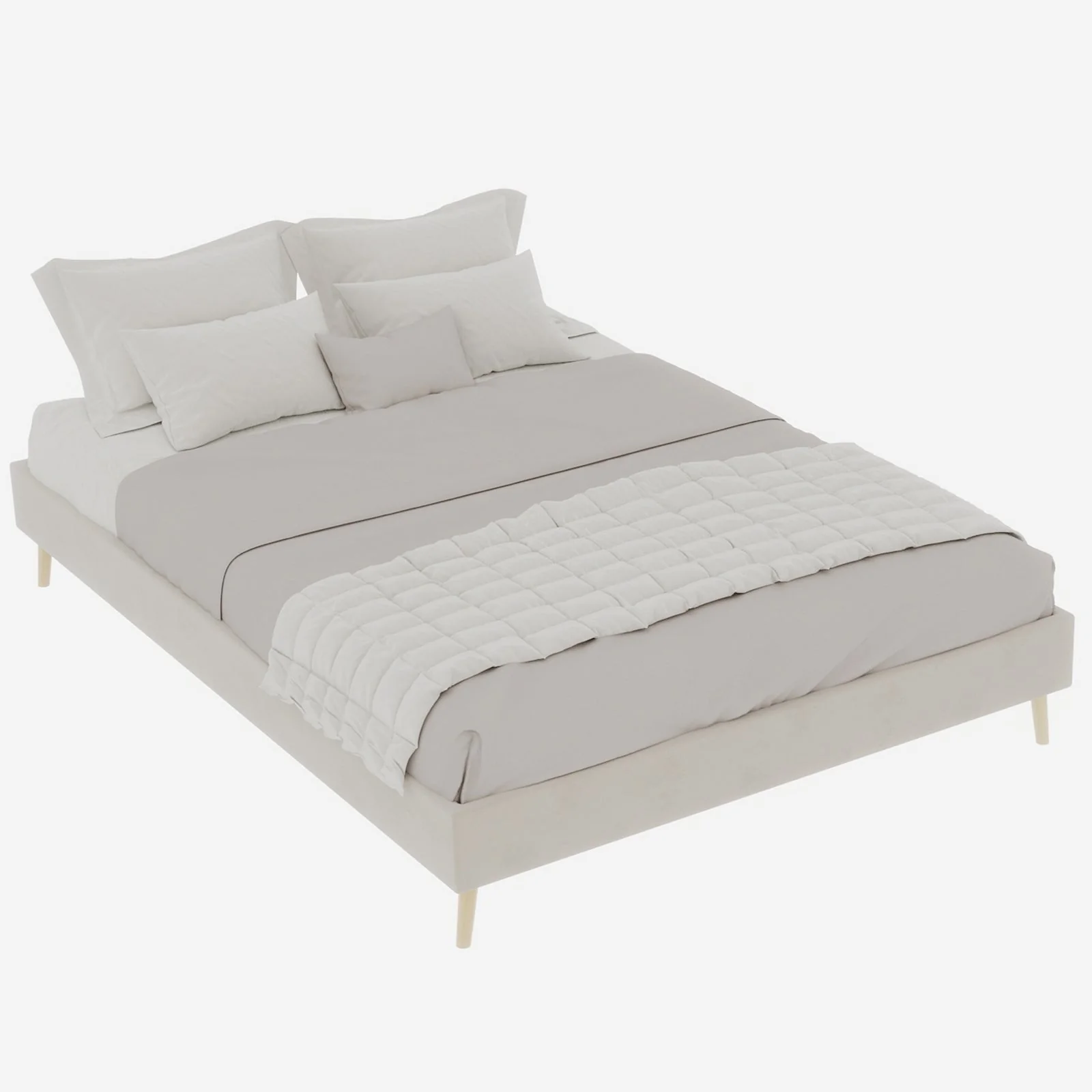 Modern Minimalist Bed Frame, 140x200CM Low Box, Dutch Velour Beige - Image 3