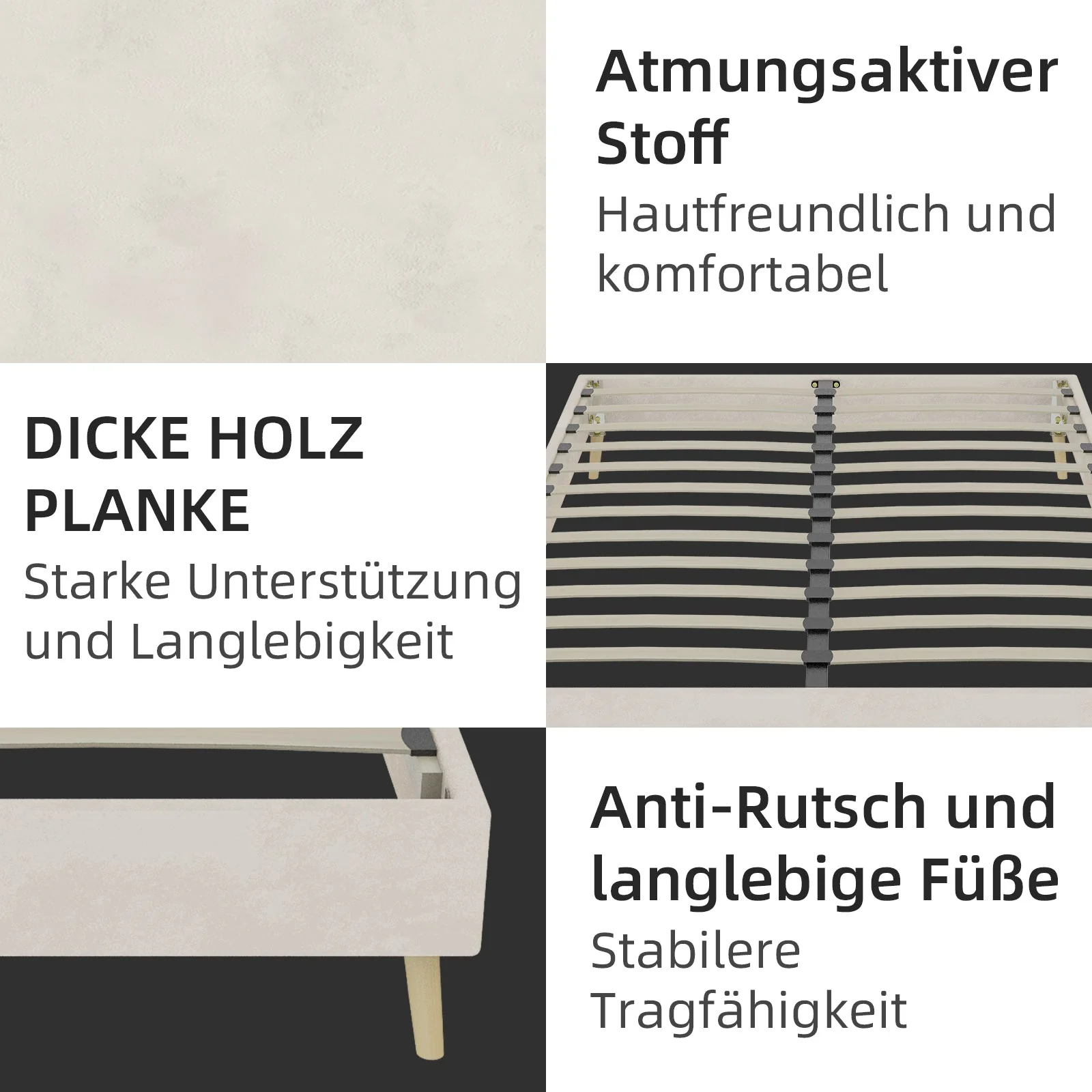 Modern Minimalist Bed Frame, 140x200CM Low Box, Dutch Velour Beige - Image 4