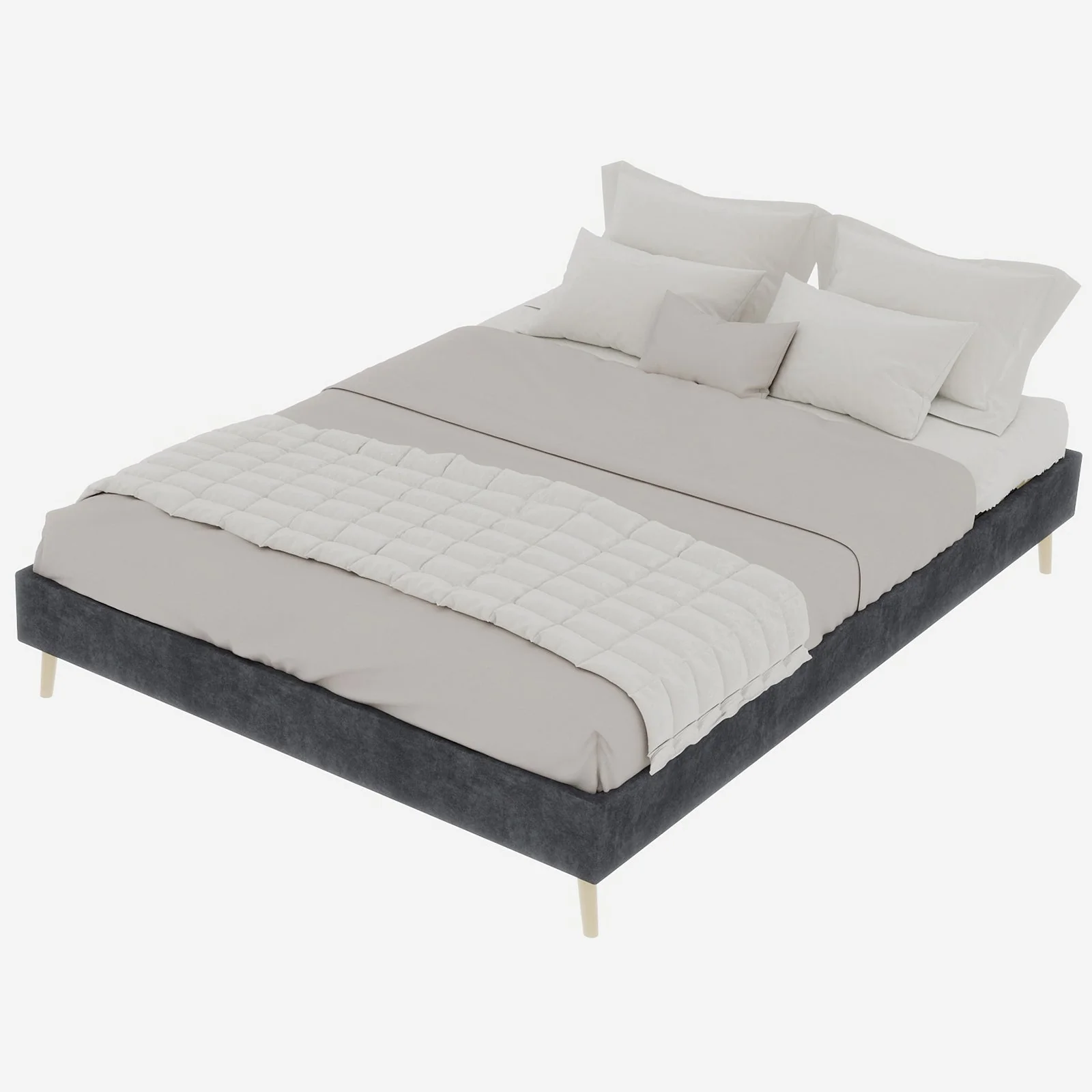 Modern Minimalist Bed Frame 140x200cm Low-Profile Base Grey Dutch Velvet - Image 4