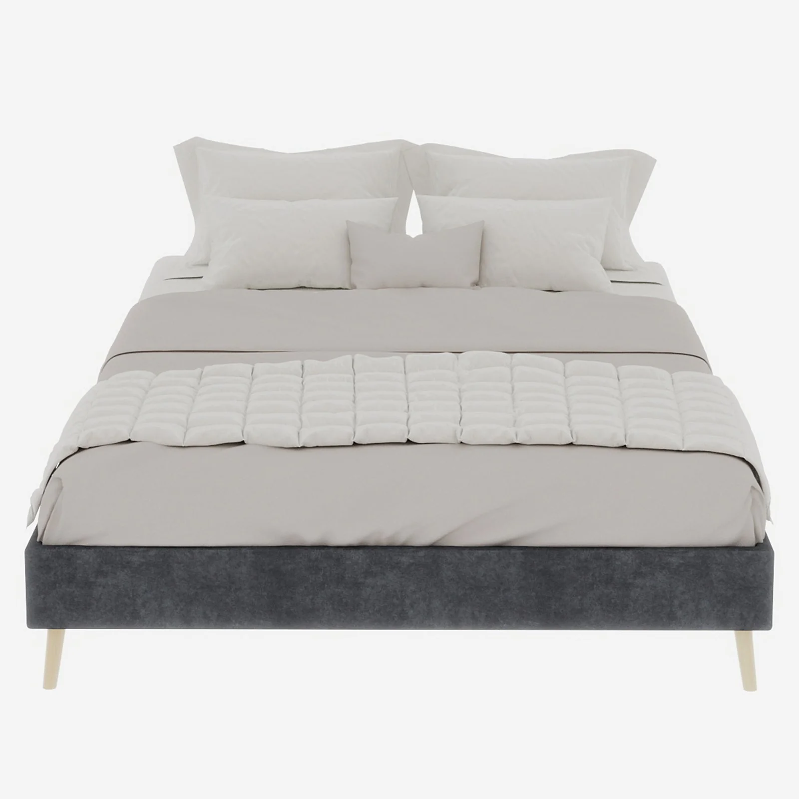 Modern Minimalist Bed Frame 140x200cm Low-Profile Base Grey Dutch Velvet - Image 5
