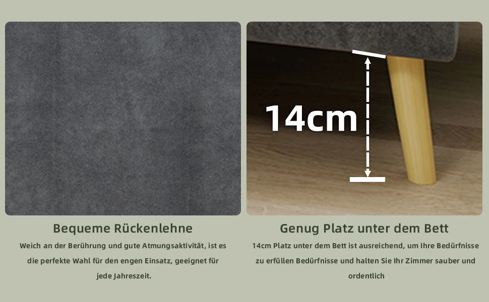 Modern Minimalist Bed Frame - 160x200 cm, Low-Profile, Grey Dutch Velvet - Image 2