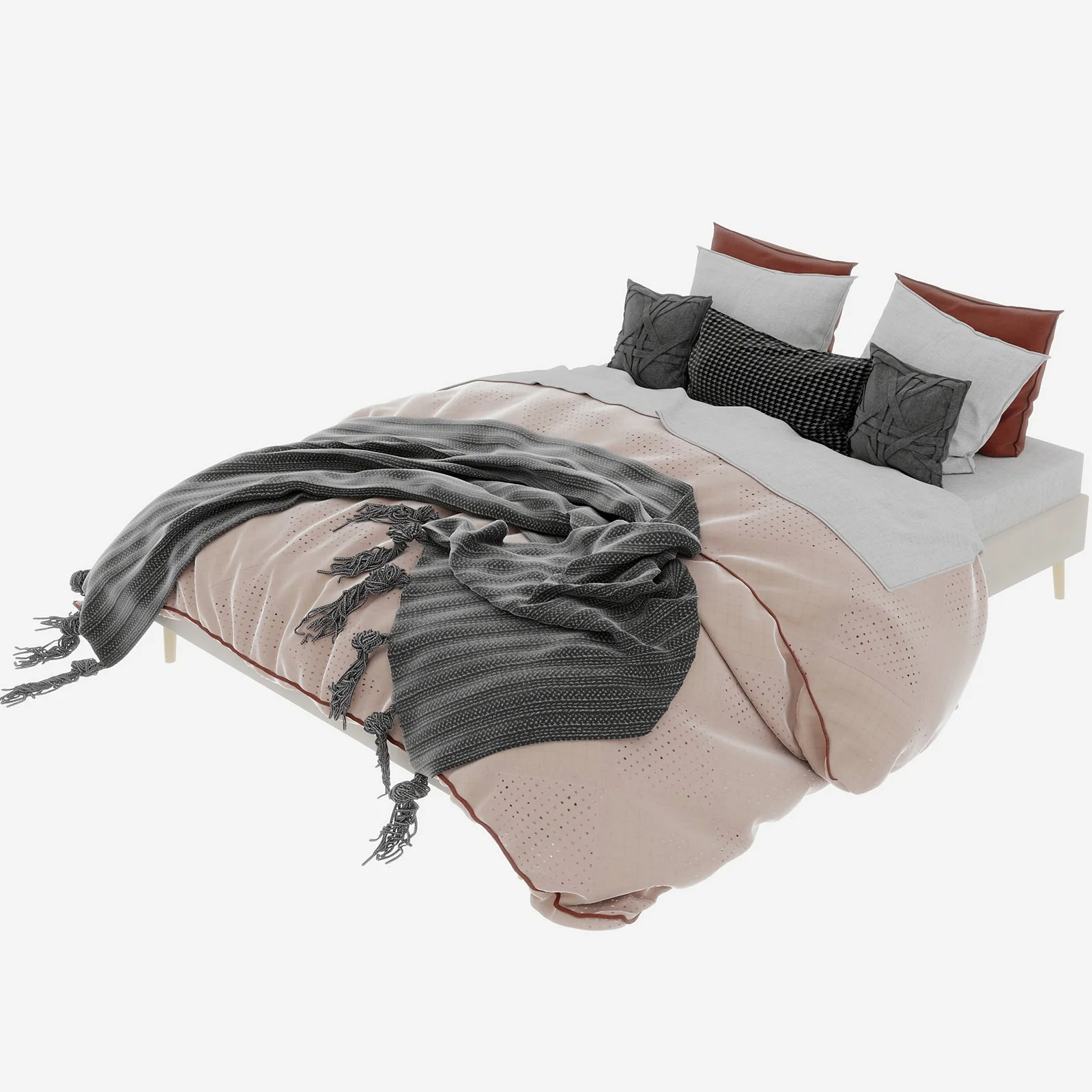 Modern Minimalist Bed Frame, 160x200CM Low Box, Dutch Velour Fabric Beige - Image 3