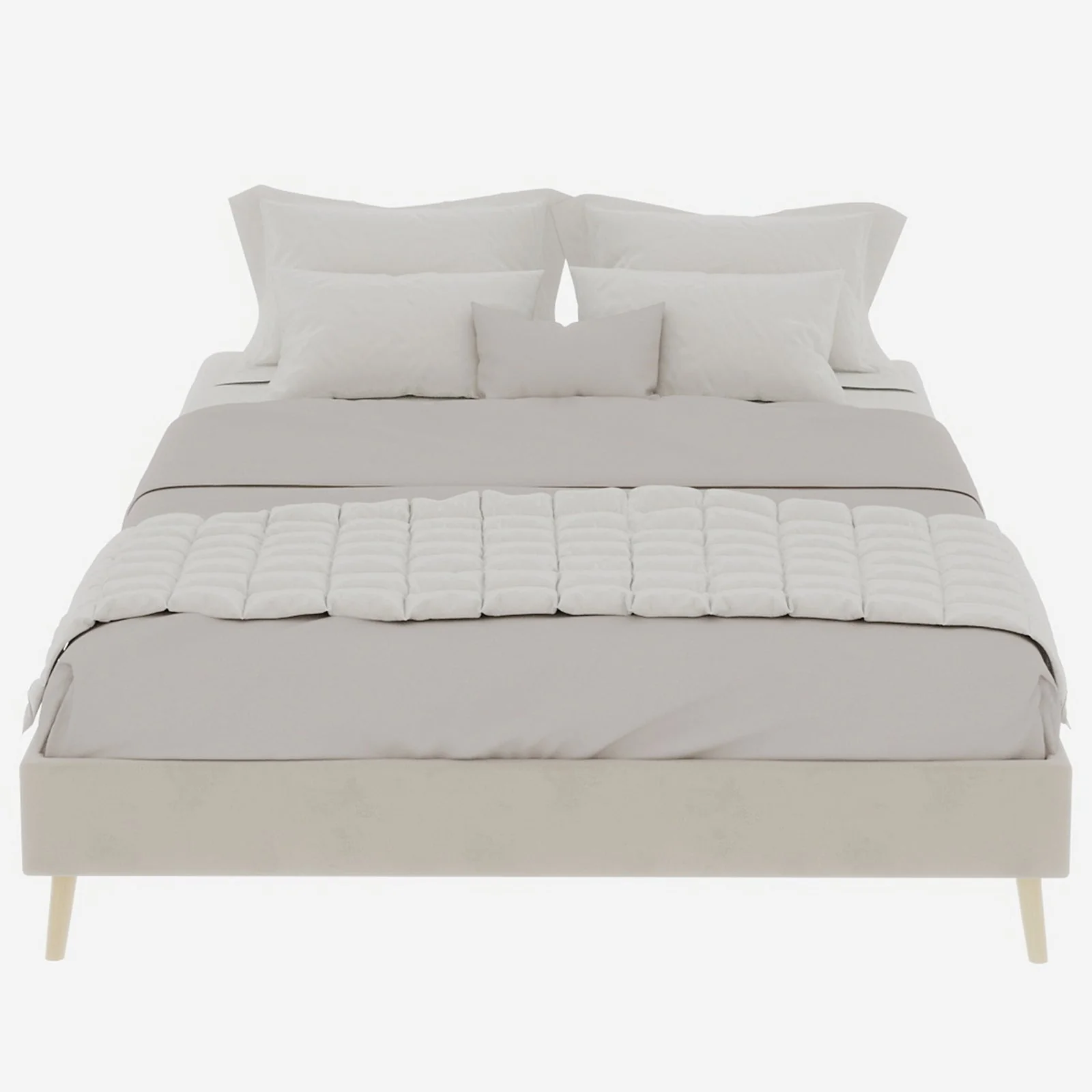 Modern Minimalist Bed Frame, Low Box 140x200cm, Beige Dutch Velvet - Image 5