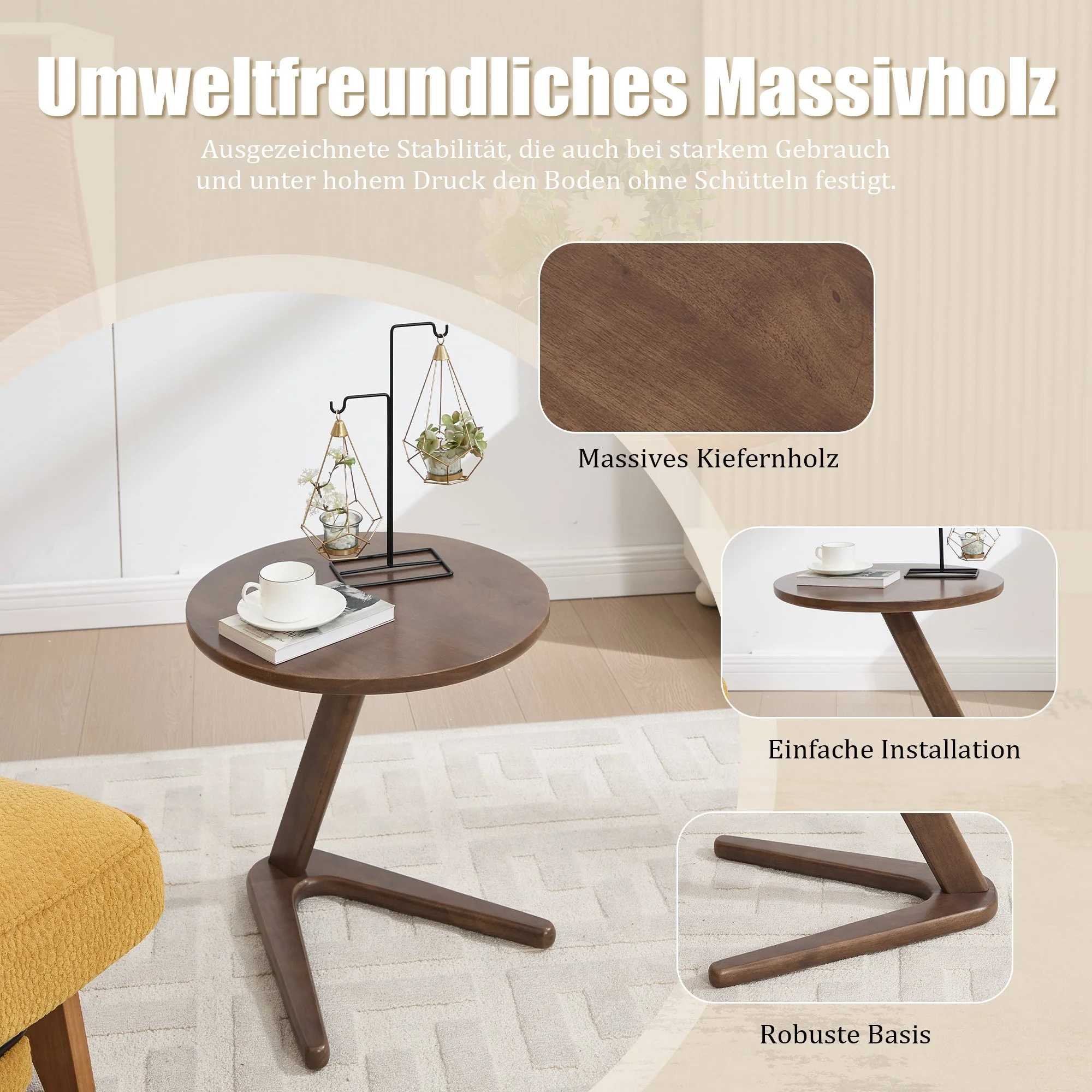 Modern Minimalist Round Side Table, Solid Wood Sofa/TV Table, Wooden - Image 2
