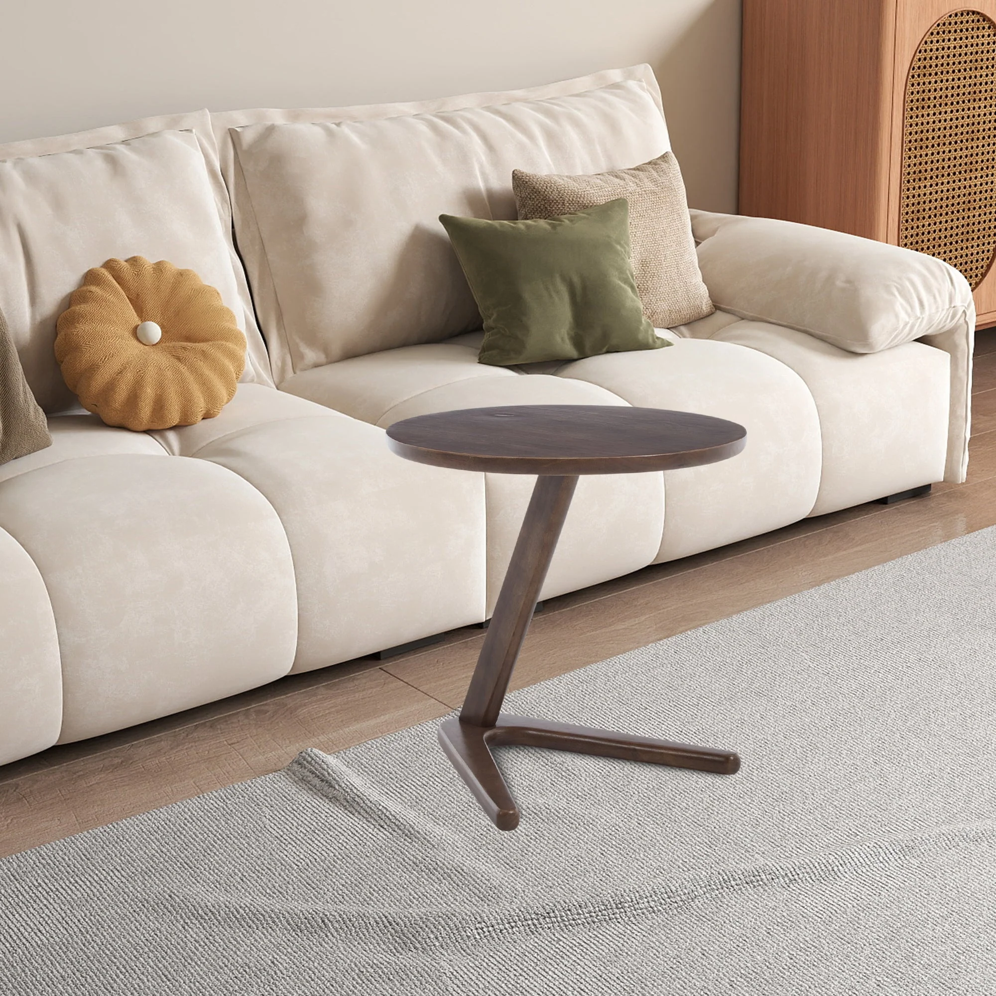Modern Minimalist Round Side Table, Solid Wood Sofa/TV Table, Wooden - Image 7