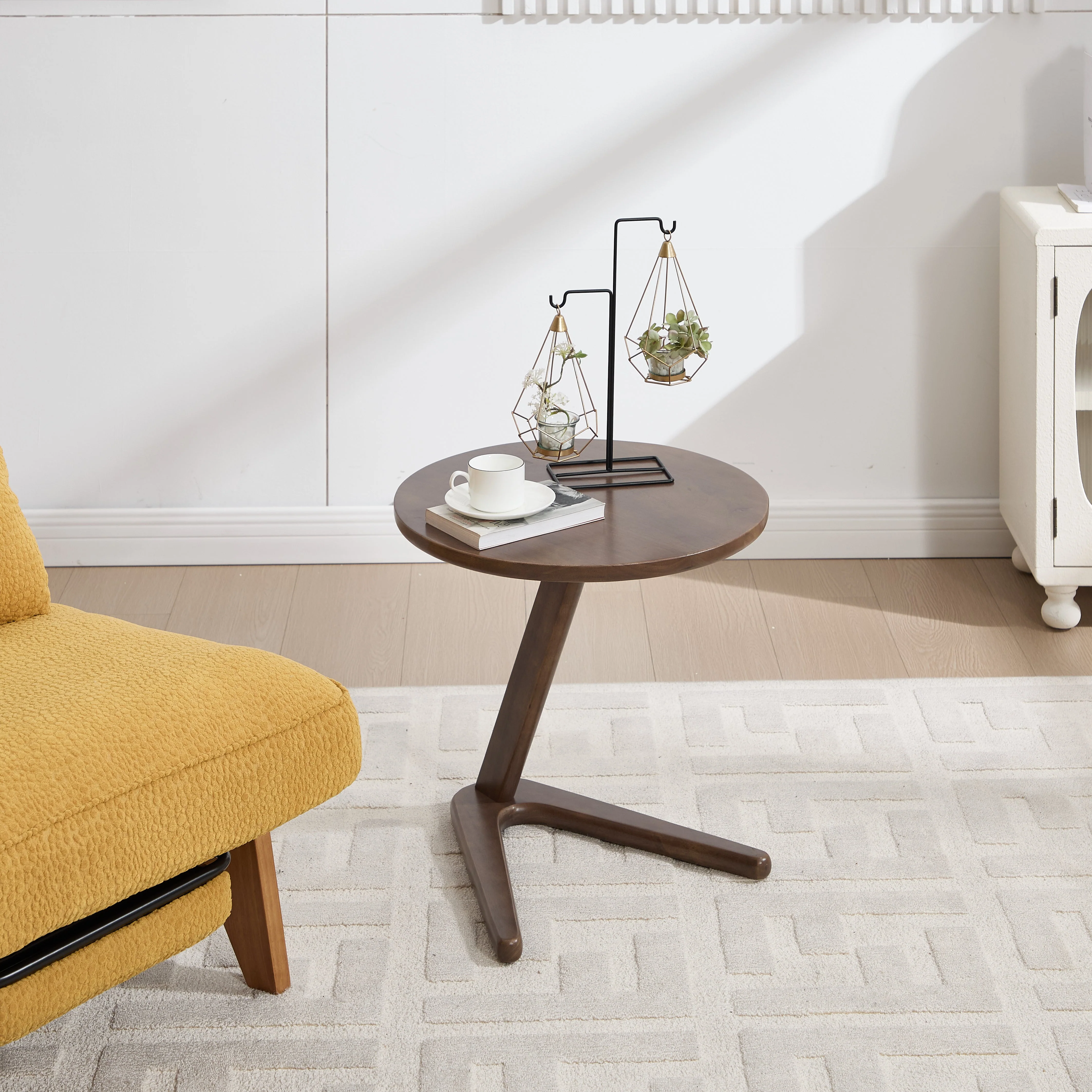 Modern Minimalist Round Side Table, Solid Wood Sofa/TV Table, Wooden - Image 8
