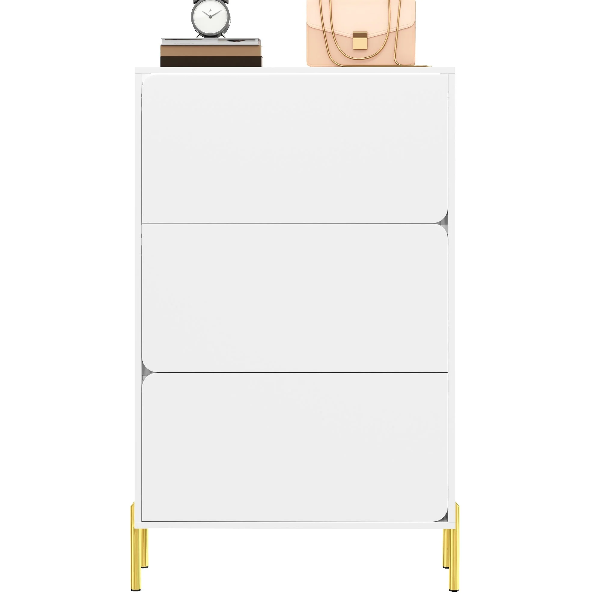 Modern Minimalist Shoe Cabinet with 3 Doors and Large Capacity, White and Gold - Image 7