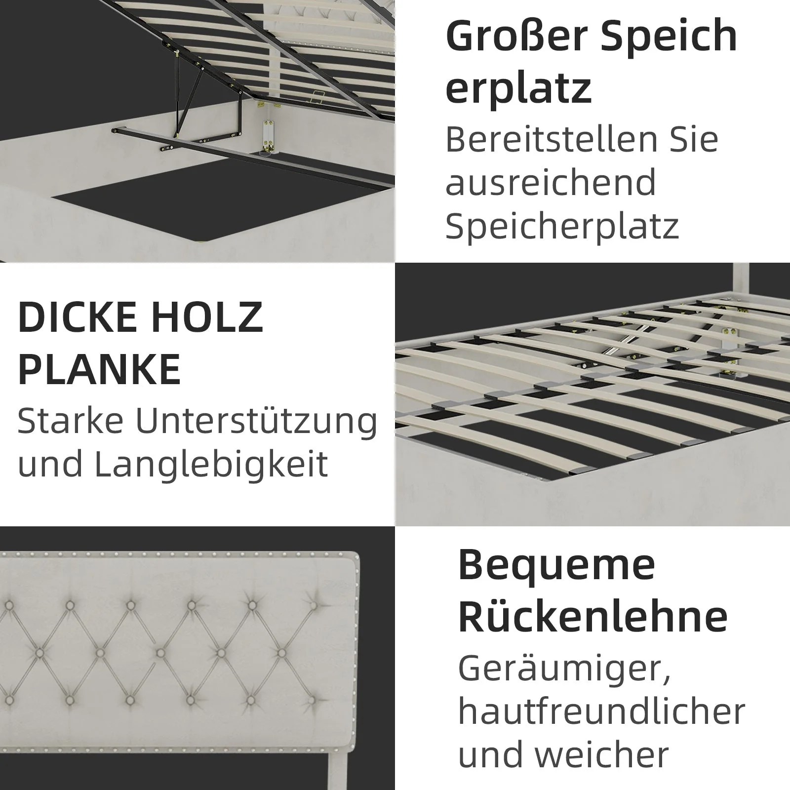 Modern Minimalist Soft Bed, 140*200CM, Beige - Image 3