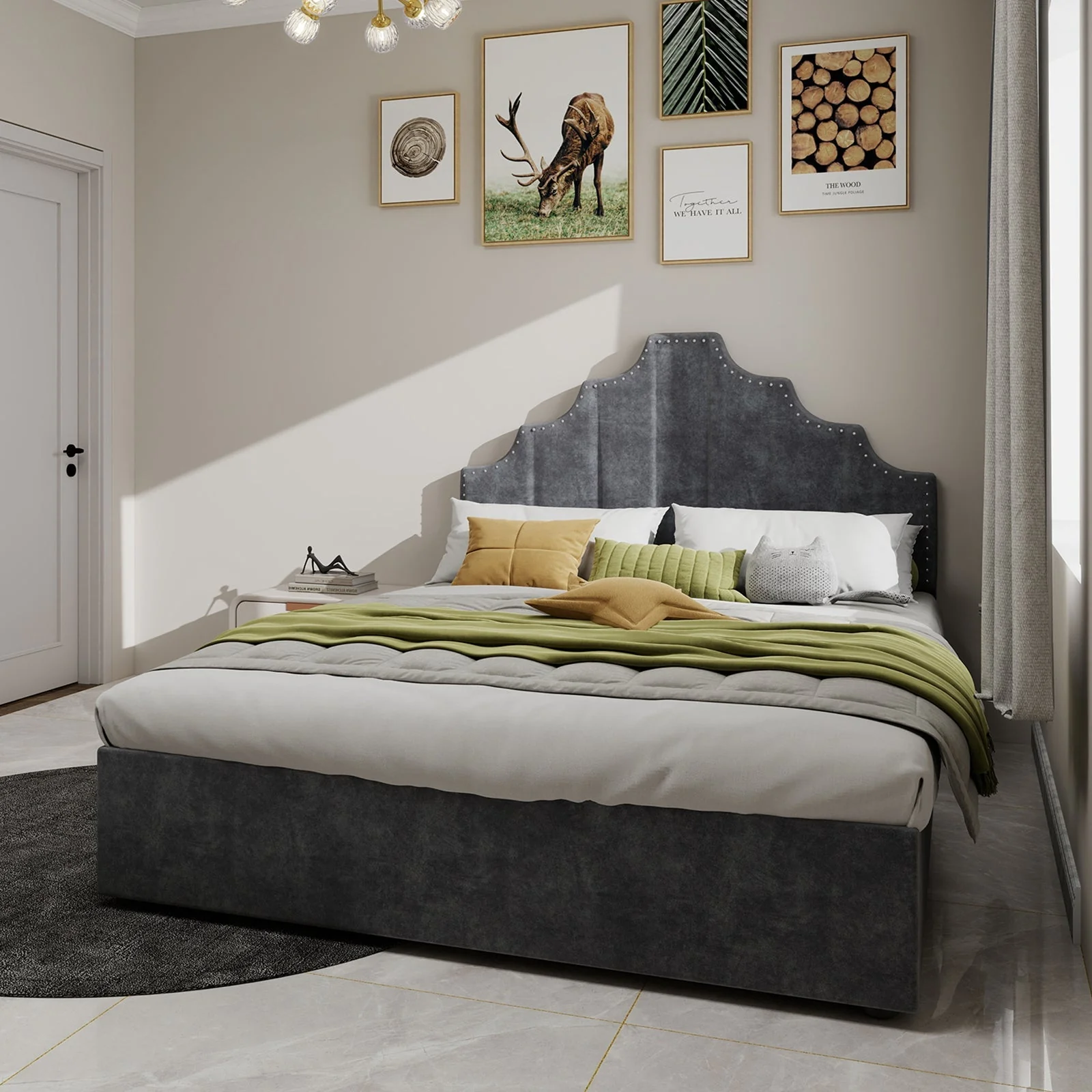 Modern Minimalist Soft Bed, 140*200CM, High Box Bed, Gray - Image 3