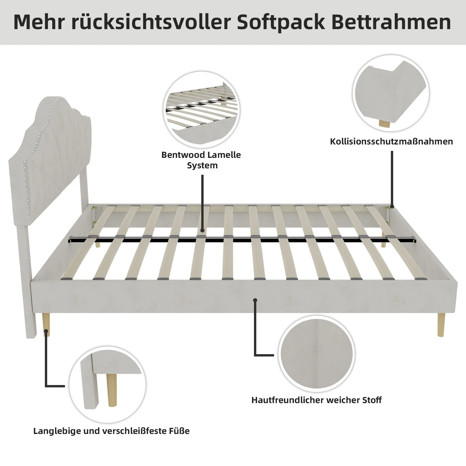 Modern Minimalist Soft Bed, Comfortable Headboard, 160x200CM, Beige - Image 18