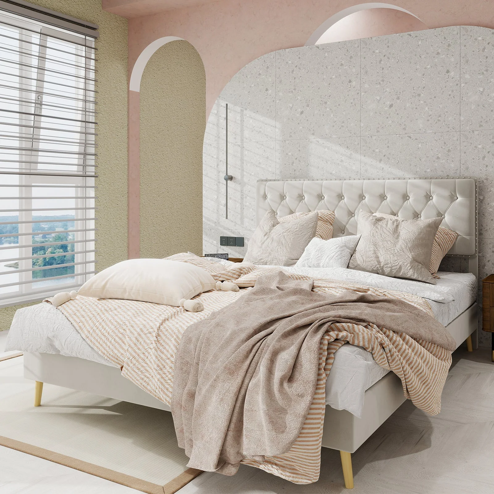 Modern Minimalist Soft Bed, Comfortable Headboard, 160x200CM, Beige - Image 19