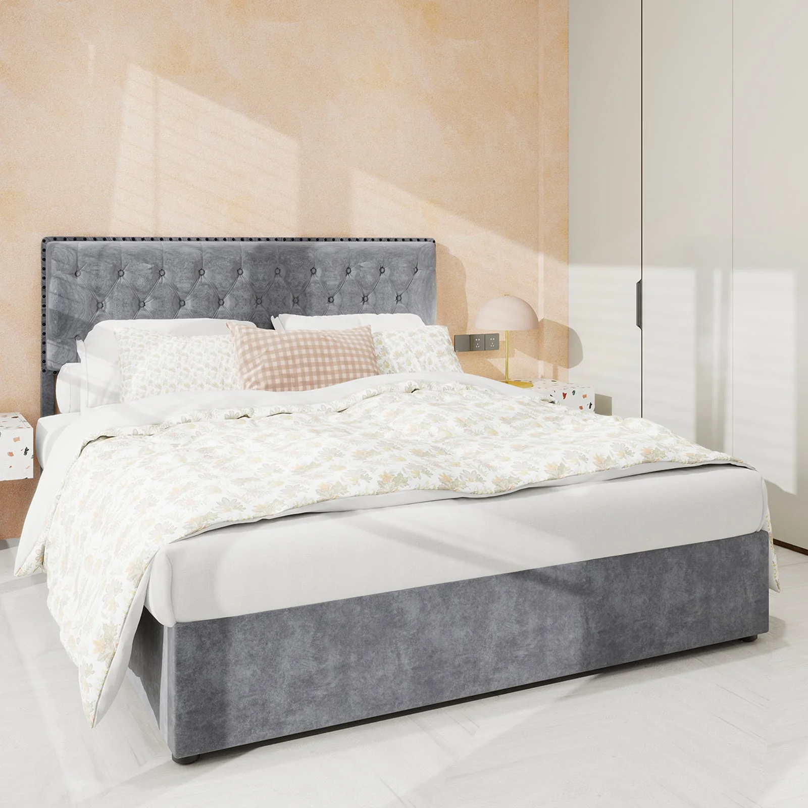 Modern Minimalist Soft Bed, Comfortable Headboard, High Box, 140x200CM, Gray - Image 5