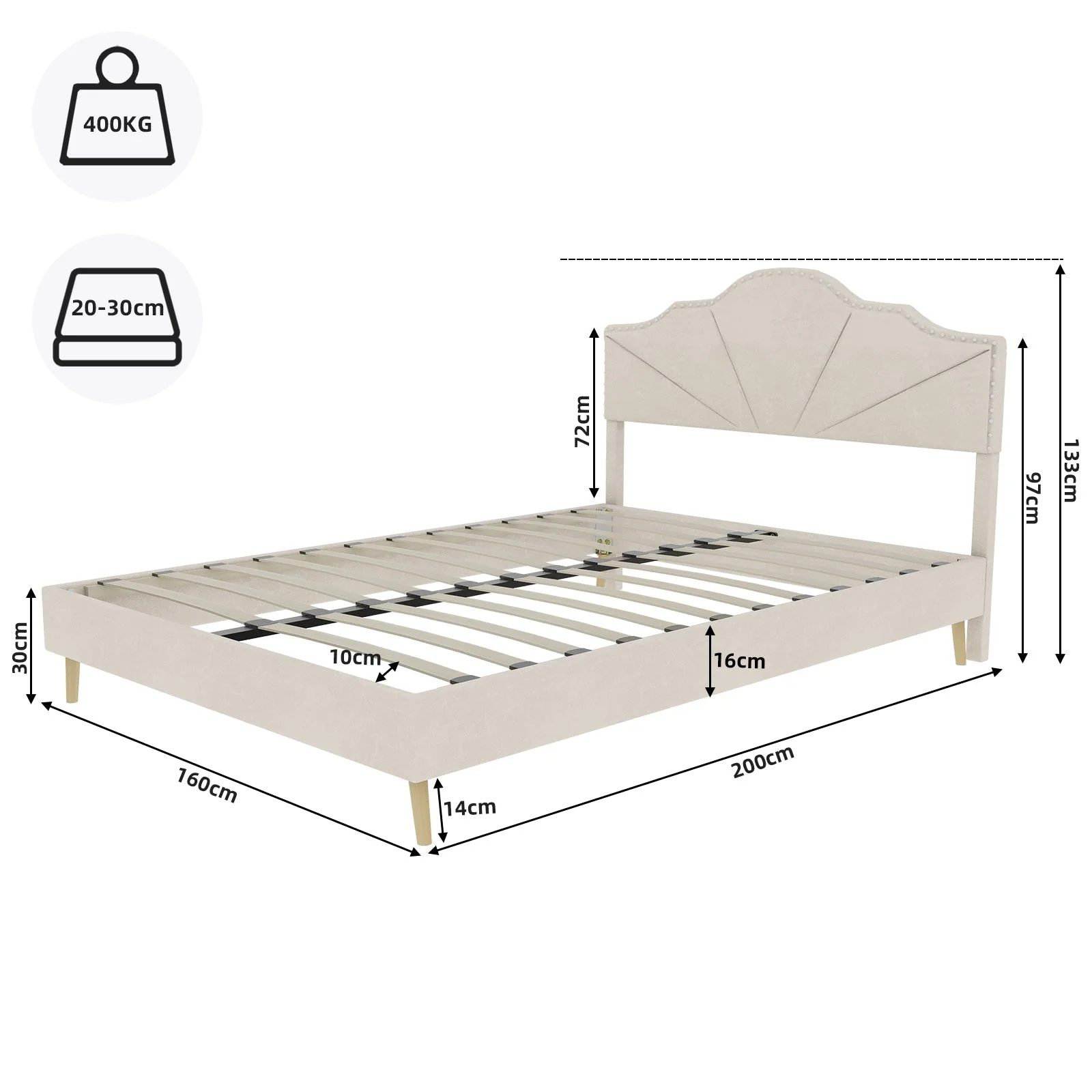 Modern Minimalist Soft Bed, Comfortable Soft Headboard 160x200cm Low Box, Beige - Image 6