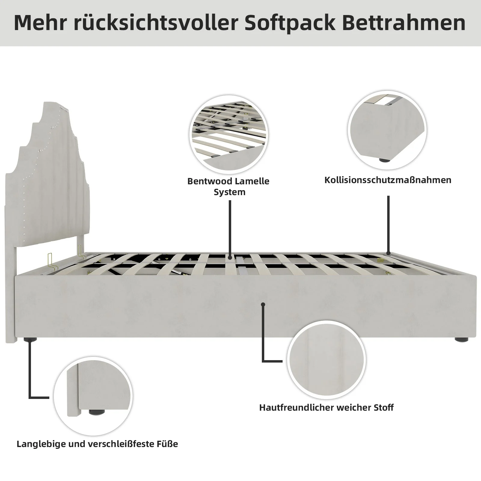 Modern Minimalist Soft Bed, Headboard 140*200CM, Beige - Image 5