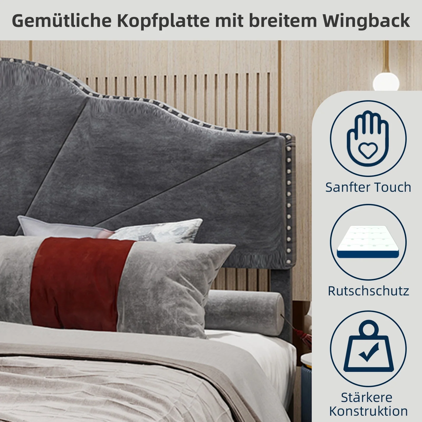 Modern Minimalist Soft Bed, High Box with Pneumatic Rod, 160*200CM, Gray - Image 10