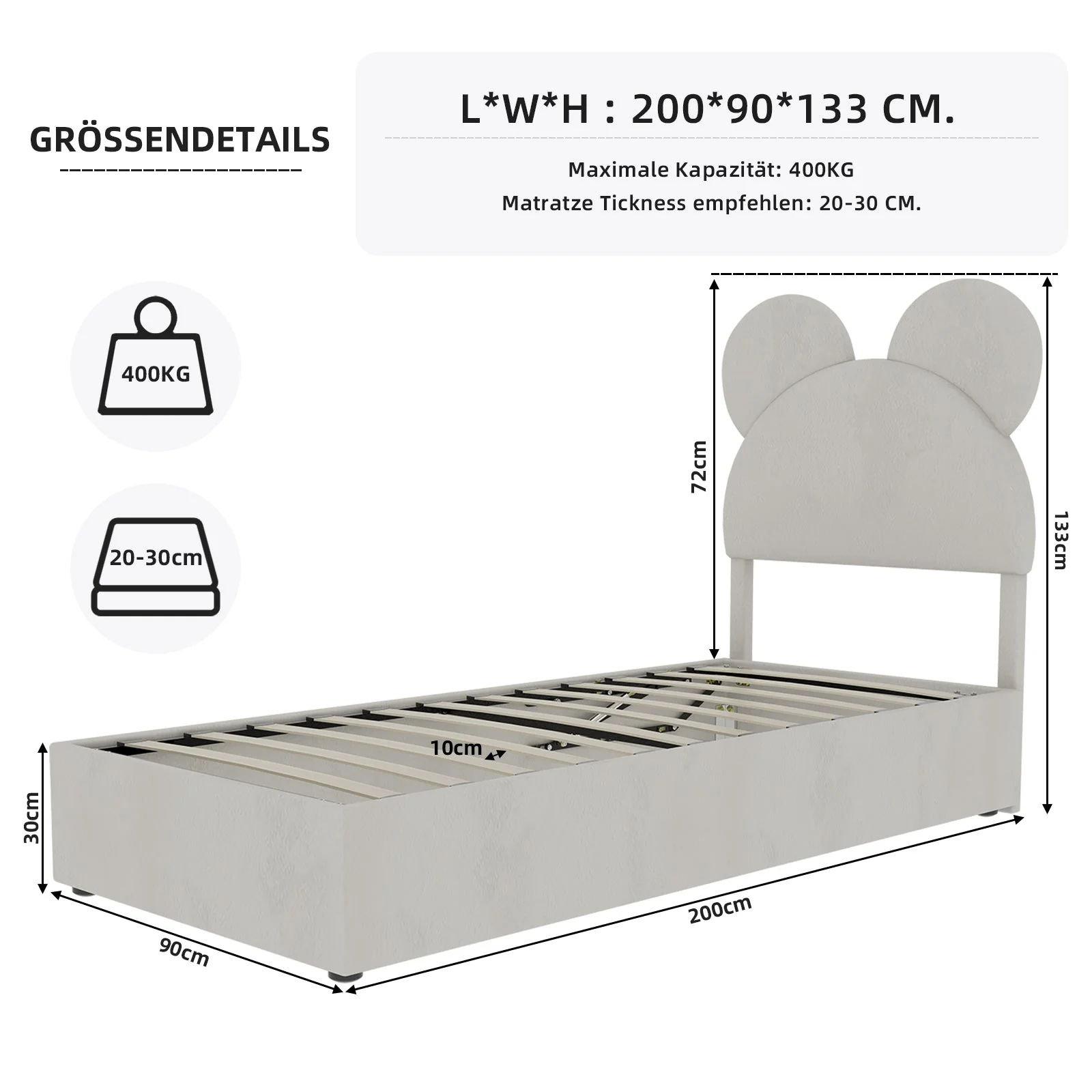 Modern Minimalist Upholstered Bed, Soft Cartoon-Design Headboard, Storage Base, Beige - Image 8