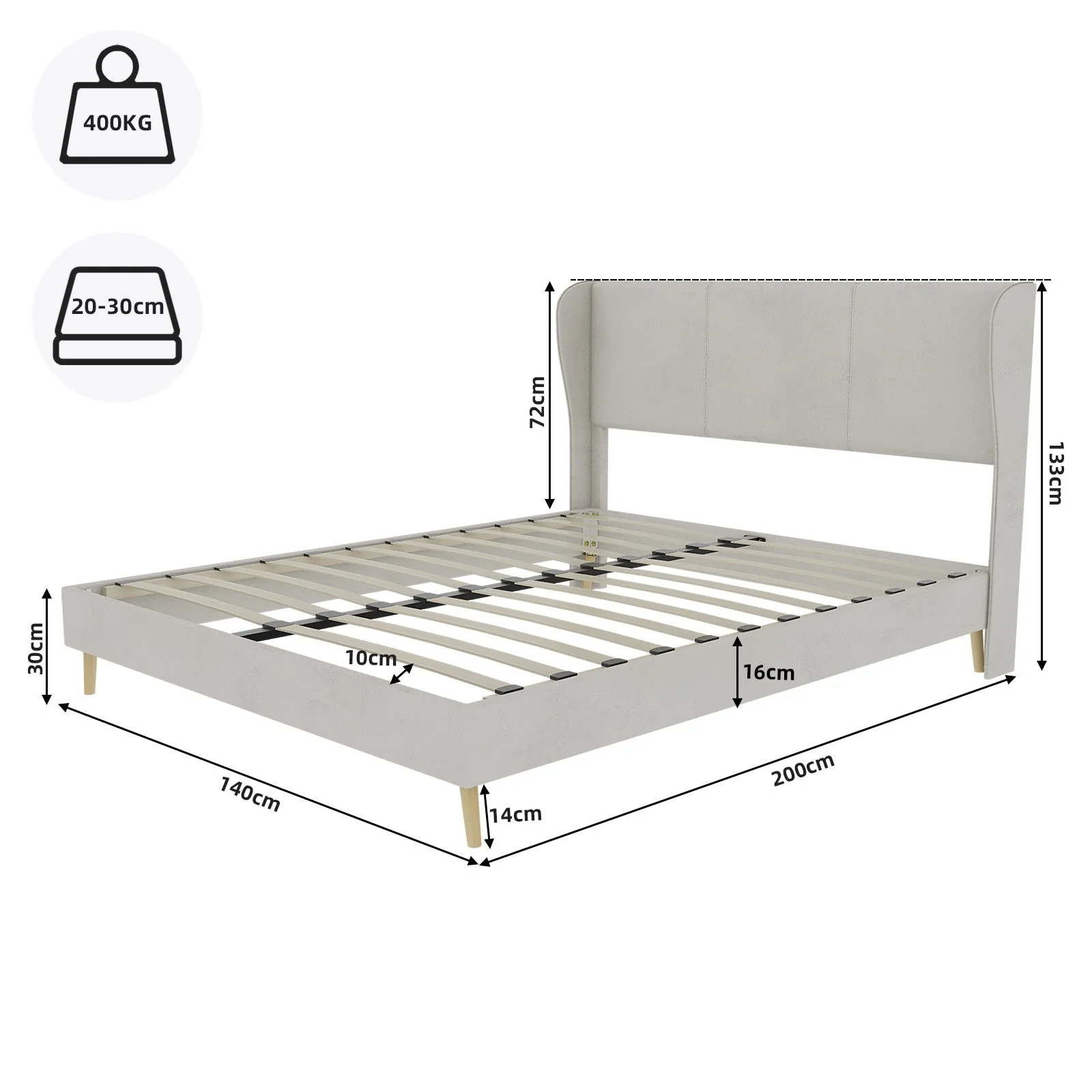 Modern Minimalist Upholstered Bed with Plush Headboard, 140x200 cm, Beige - Image 10
