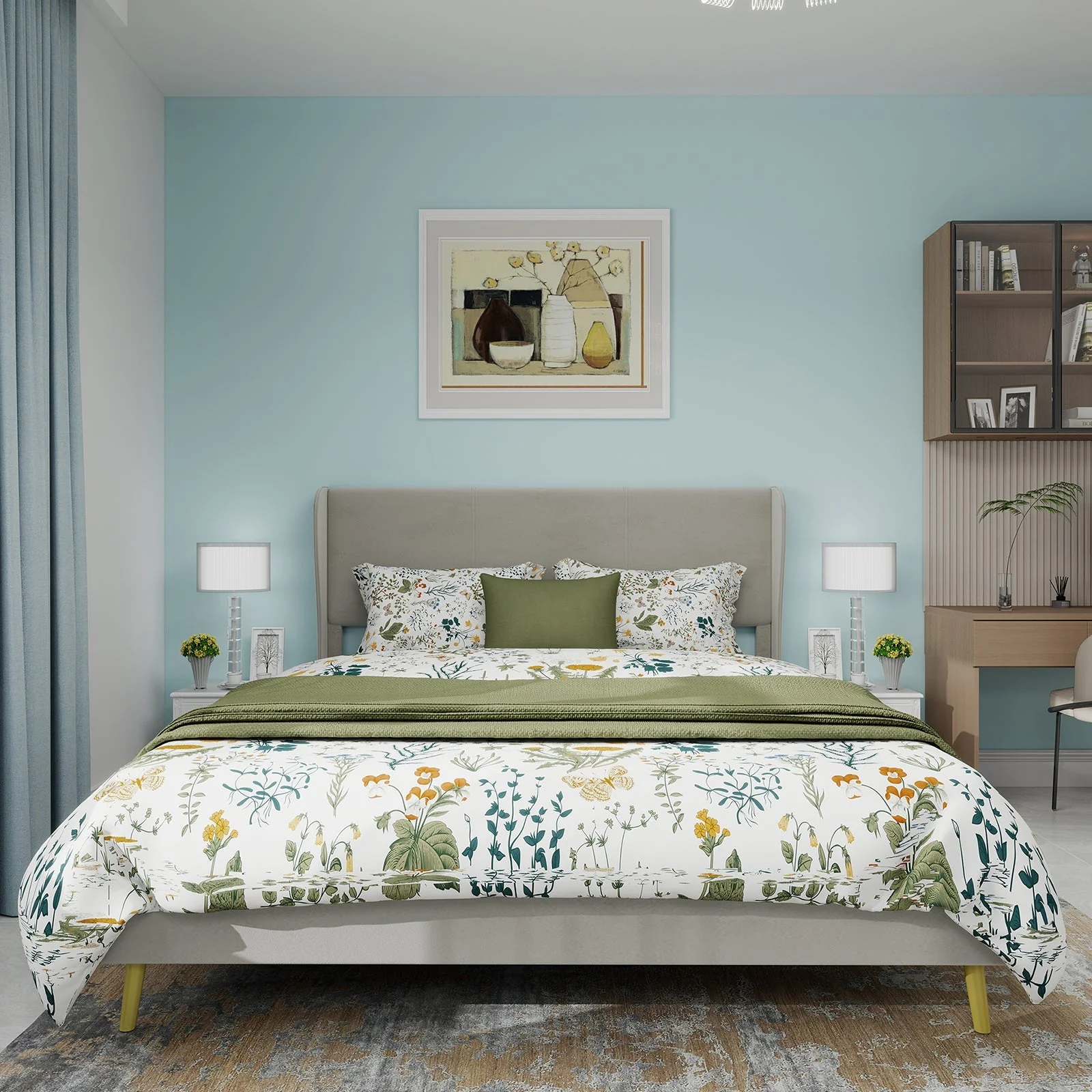 Modern Minimalist Upholstered Bed with Plush Headboard, 160x200 cm, Beige, Multifunctional Bedroom Furniture, Low-Profile Non-Storage Base (Without Gas Lift), Mattress Excluded. - Image 12