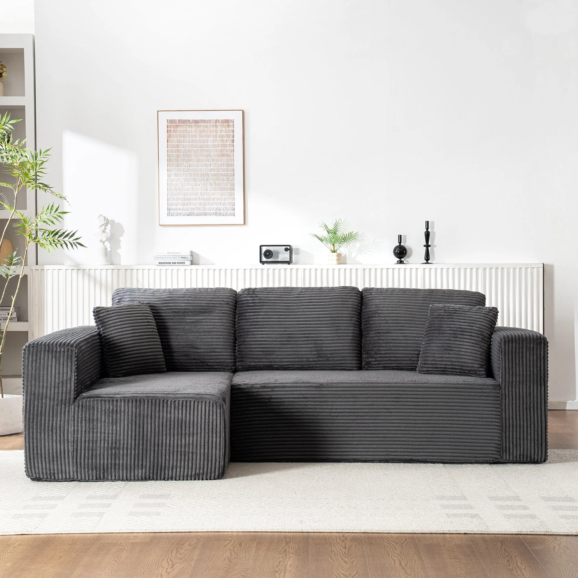 Modern Modular L-Shaped Cloud Sofa, Wide Armchair with Chaise Lounge and No Assembly, Core Fabric Material - Image 9