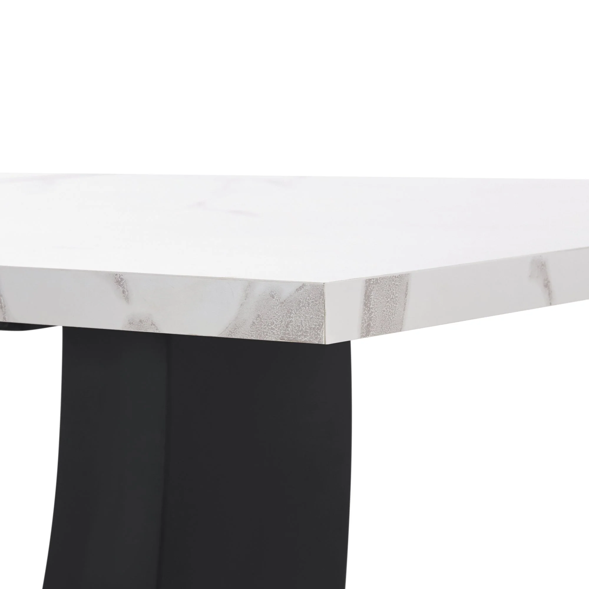 Modern Rectangular Dining Table with Marble Pattern and Adjustable Metal Legs, White/Black - Image 10