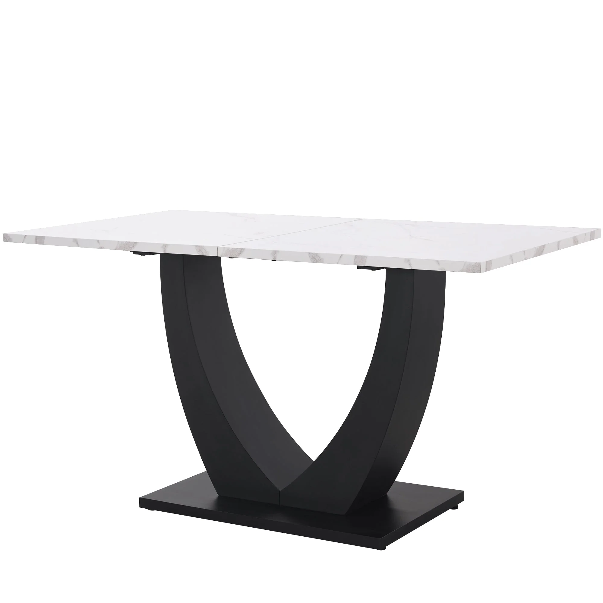 Modern Rectangular Dining Table with Marble Pattern and Adjustable Metal Legs, White/Black - Image 4
