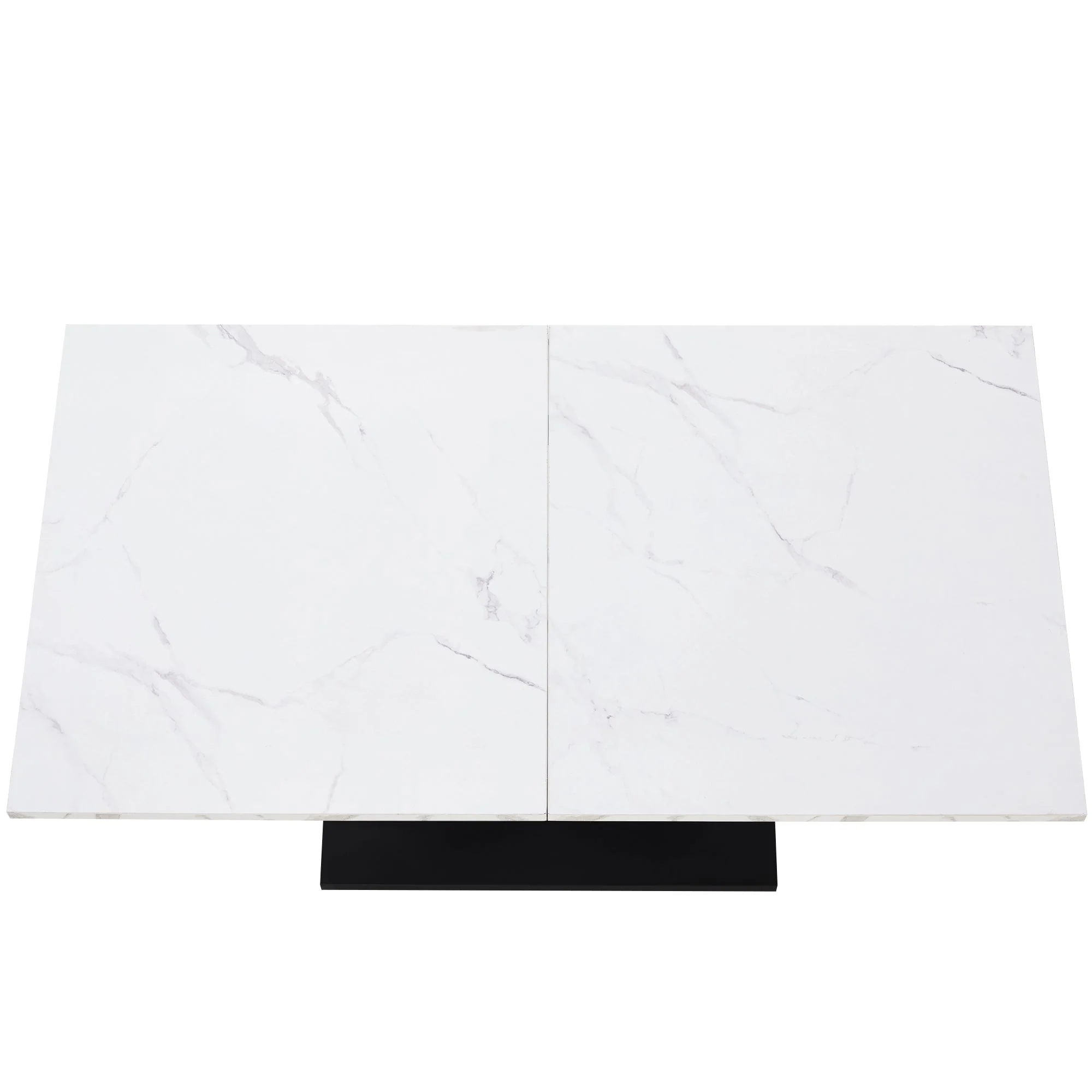 Modern Rectangular Dining Table with Marble Pattern and Adjustable Metal Legs, White/Black - Image 8