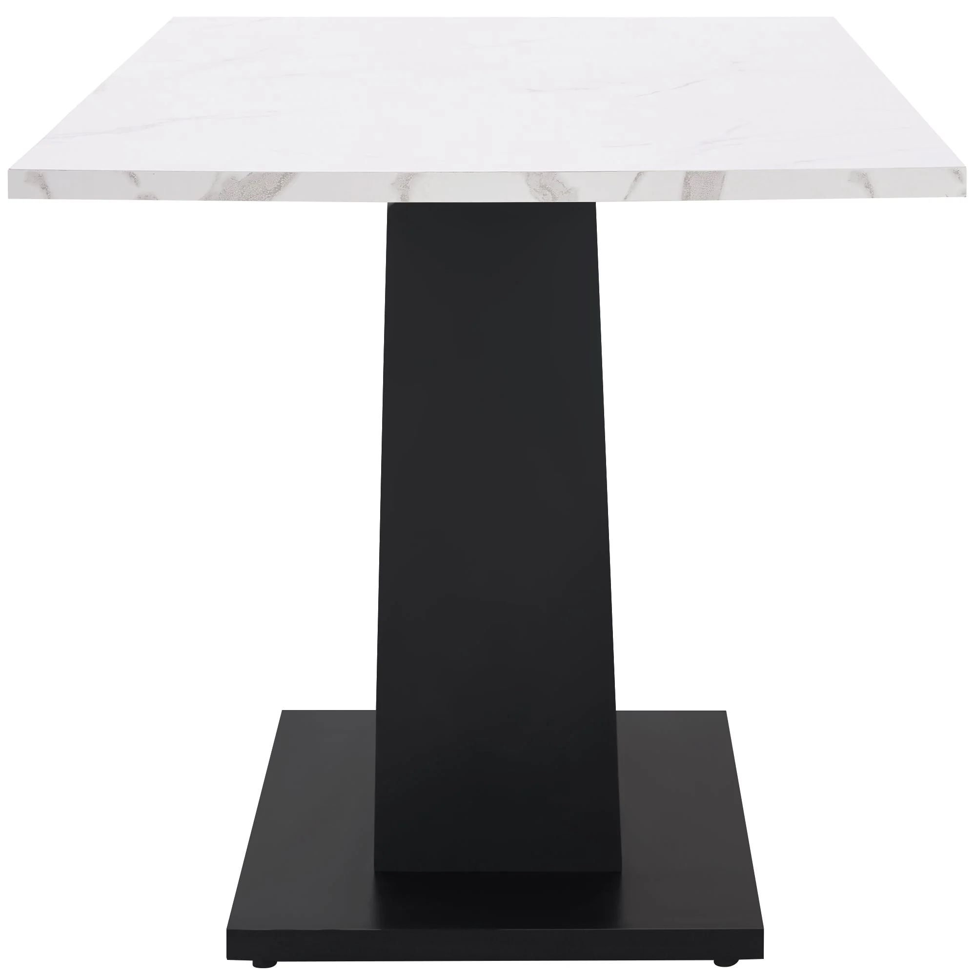 Modern Rectangular Dining Table with Marble Pattern and Adjustable Metal Legs, White/Black - Image 9