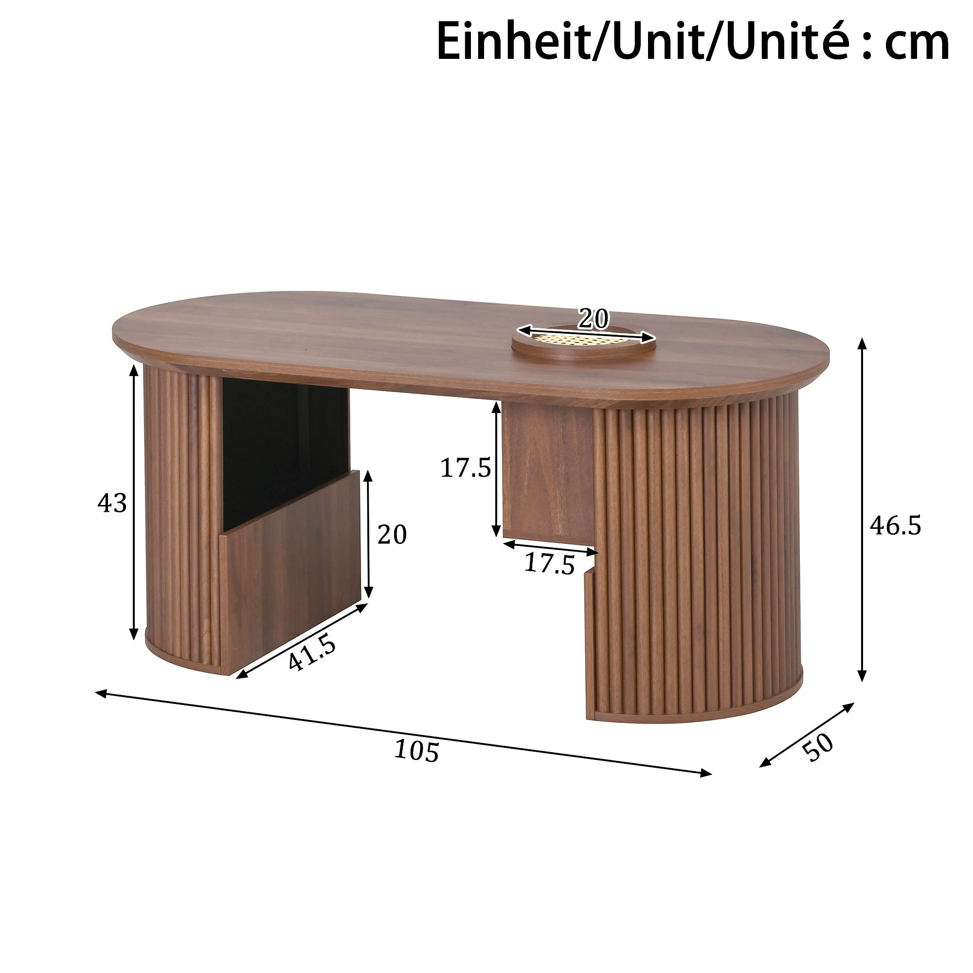 Modern Retro Coffee Table with Vertical Texture, 105x50x46.5cm, Walnut - Image 3