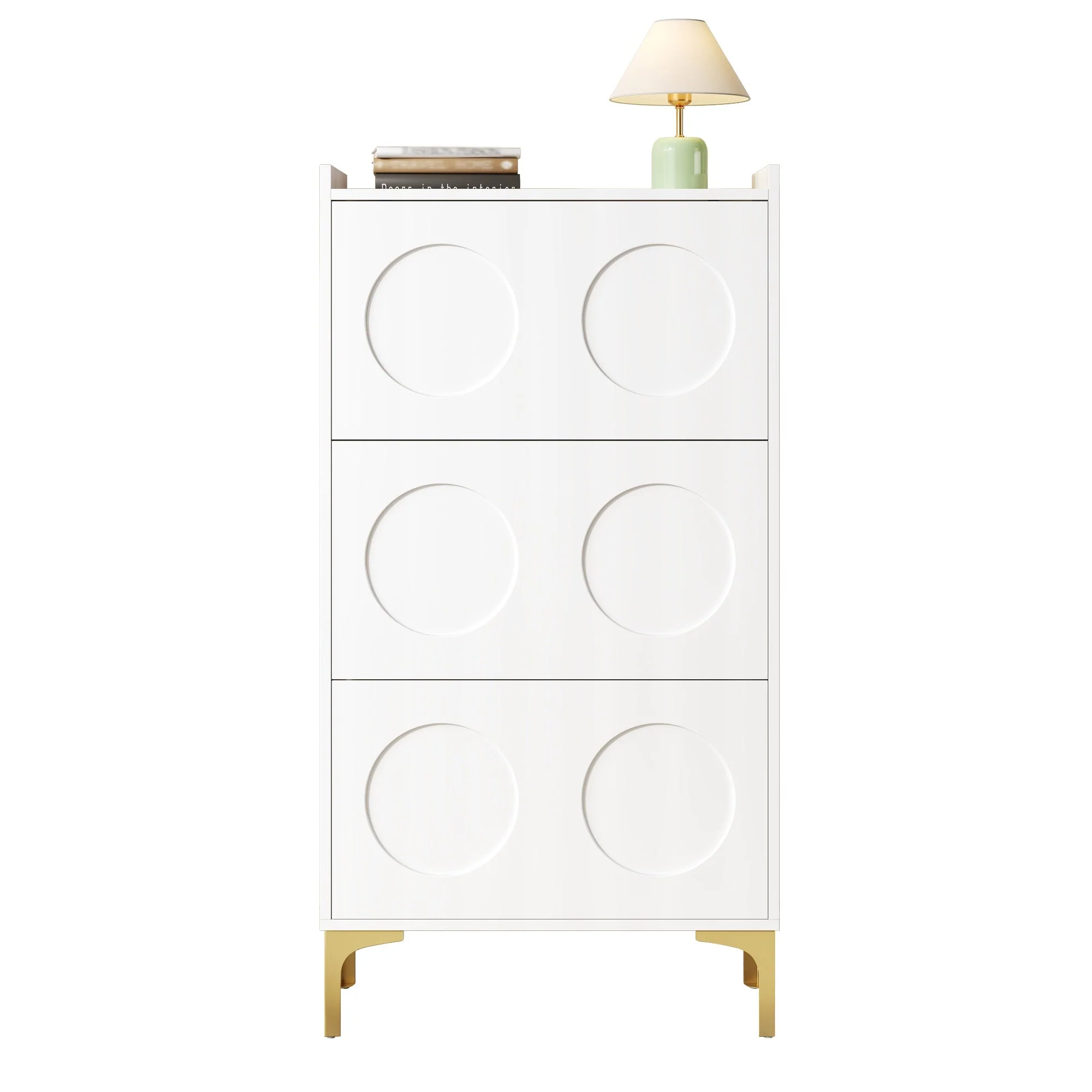 Modern Shoe Cabinet, 3-Tier Storage Metal Feet Entryway, White