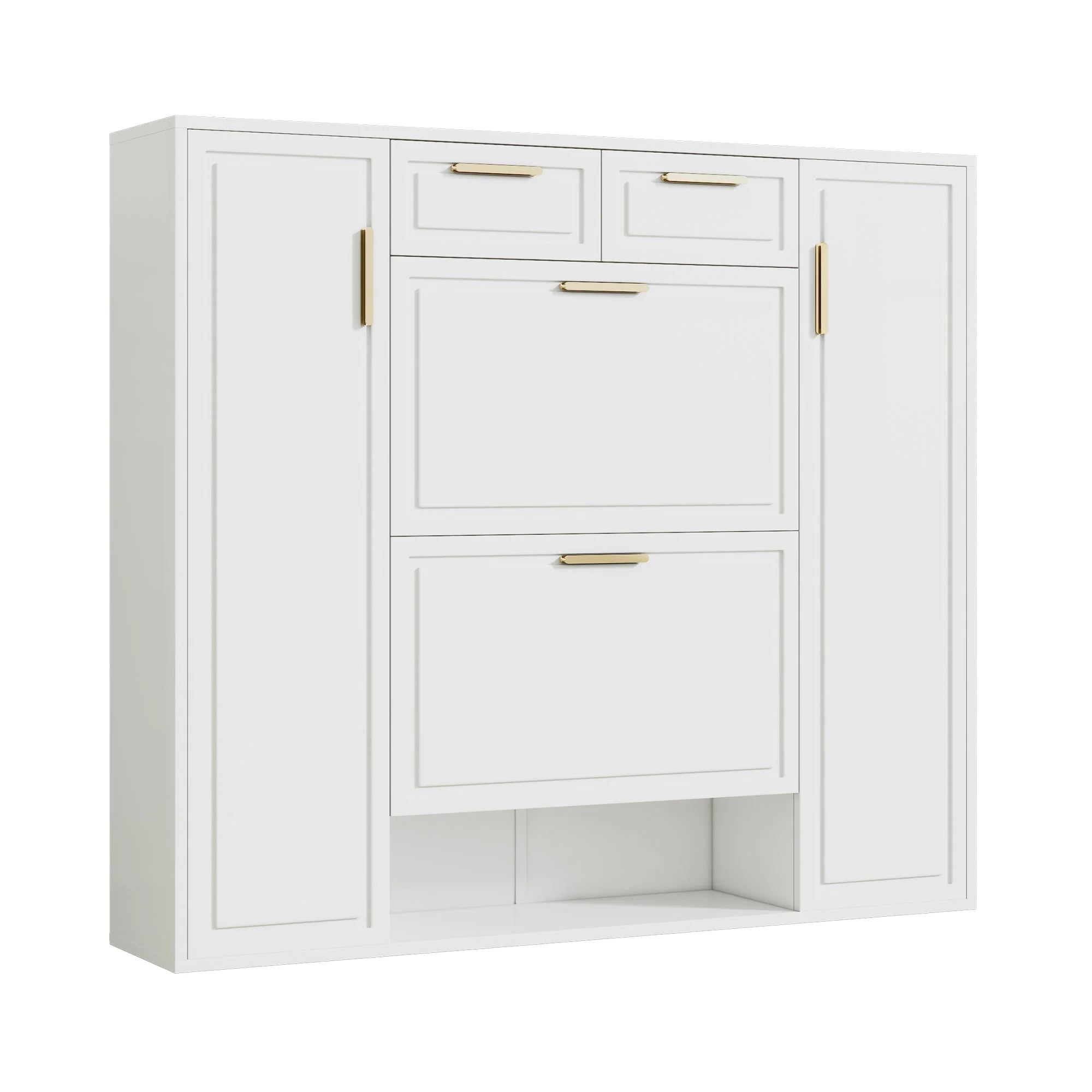Modern shoe cabinet with adjustable shelves, 2 drawers, folding and 2 doors, white - Image 9