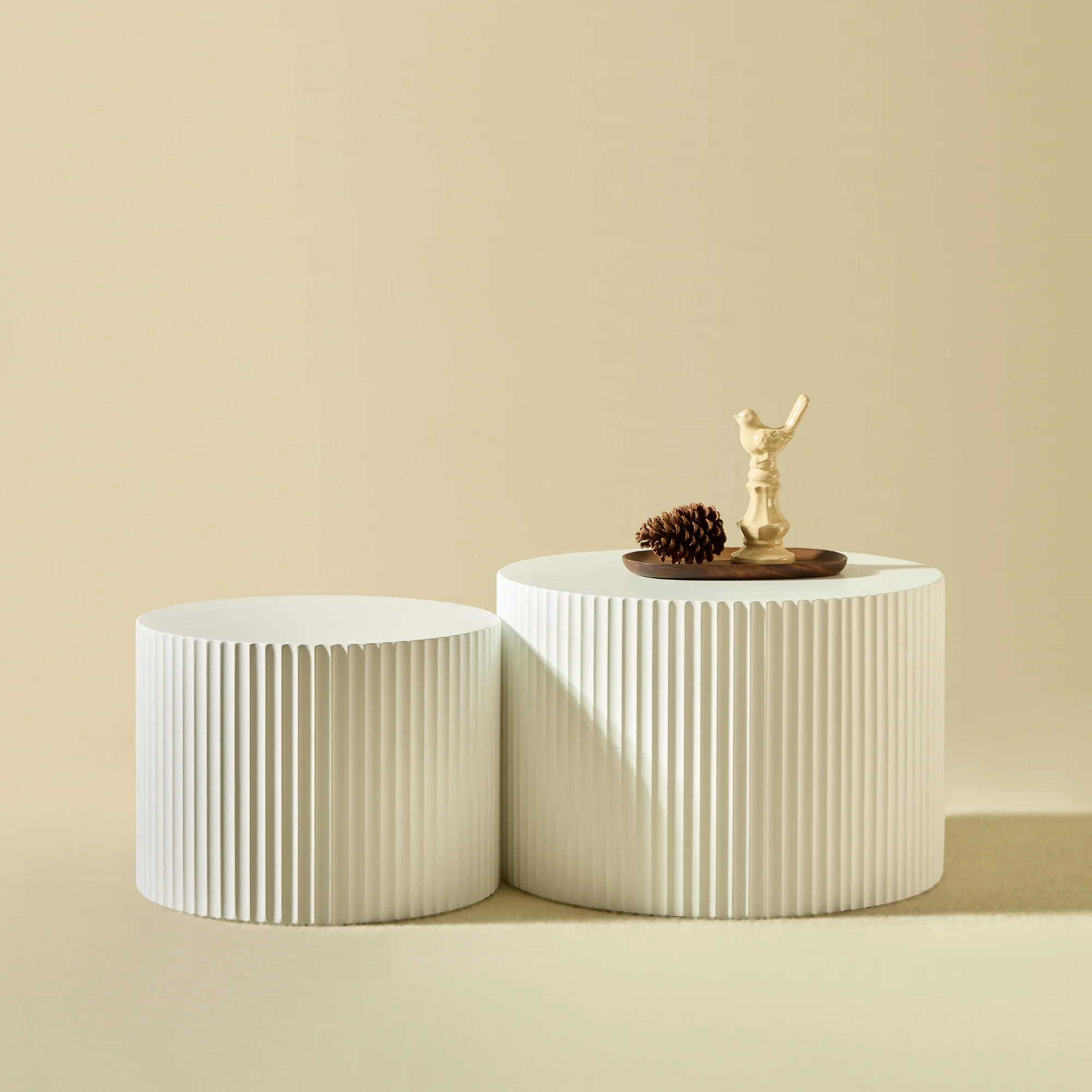Modern Side Table Set Wavy Edge Nesting Design 60x40 & 48x35cm Matte White