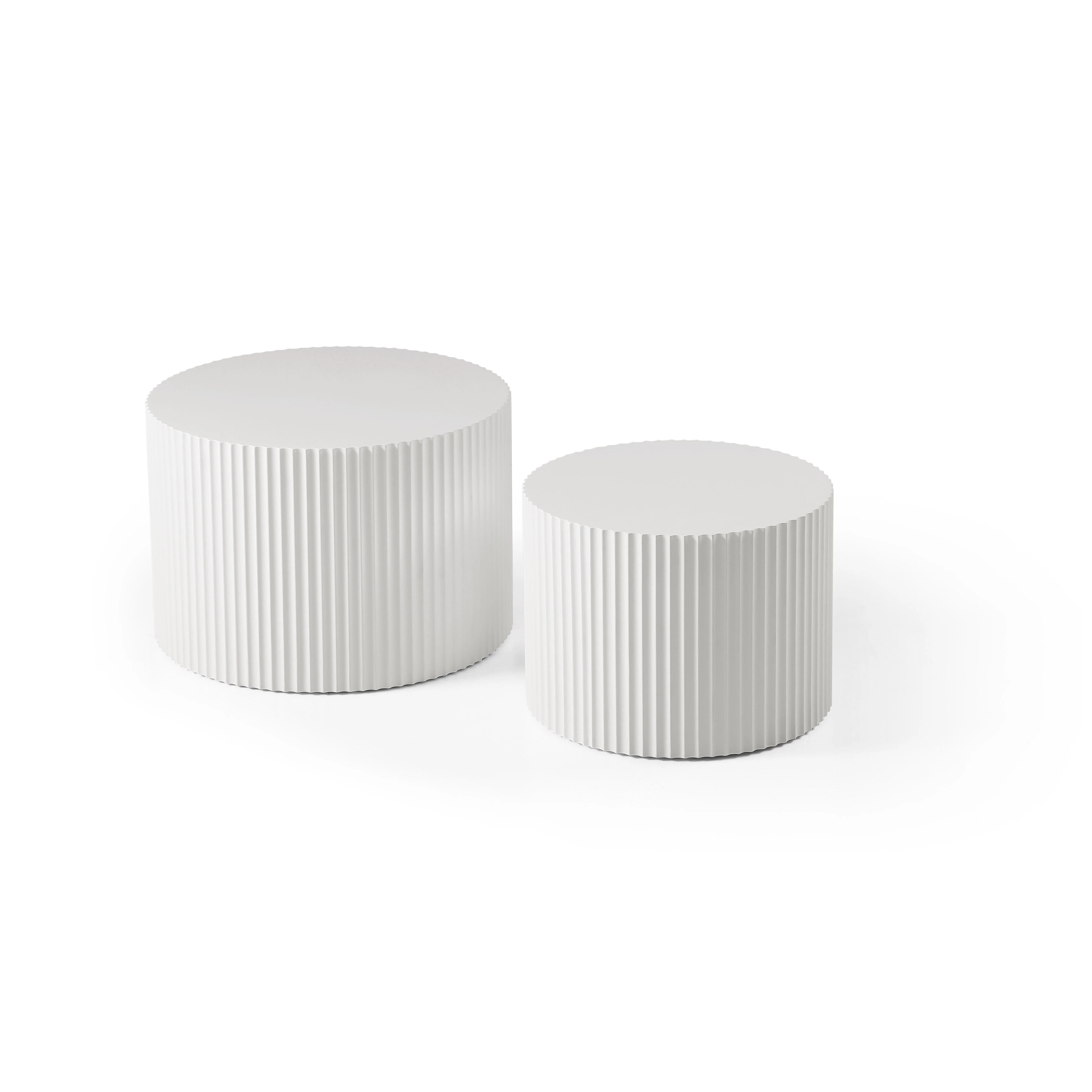 Modern Side Table Set Wavy Edge Nesting Design 60x40 & 48x35cm Matte White - Image 2