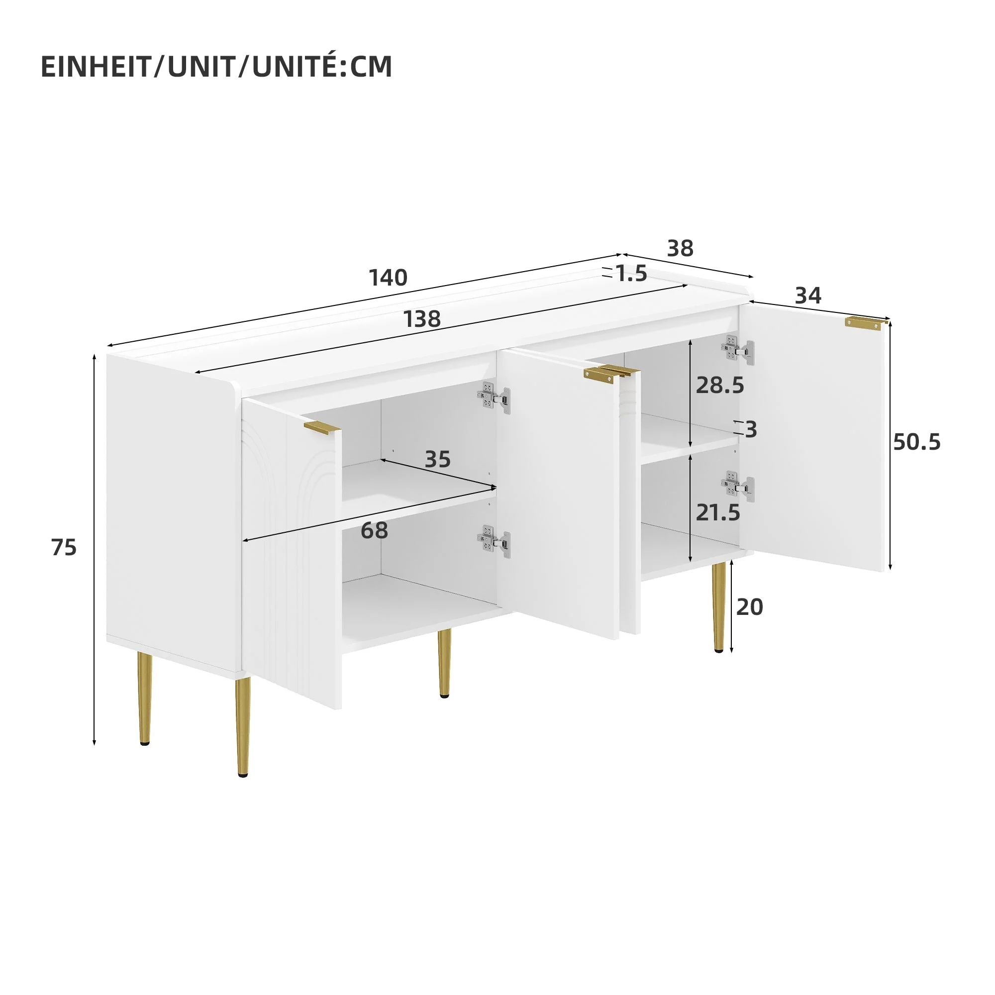 Modern Sideboard Buffet Storage Cabinet 140x38x75cm - Image 6