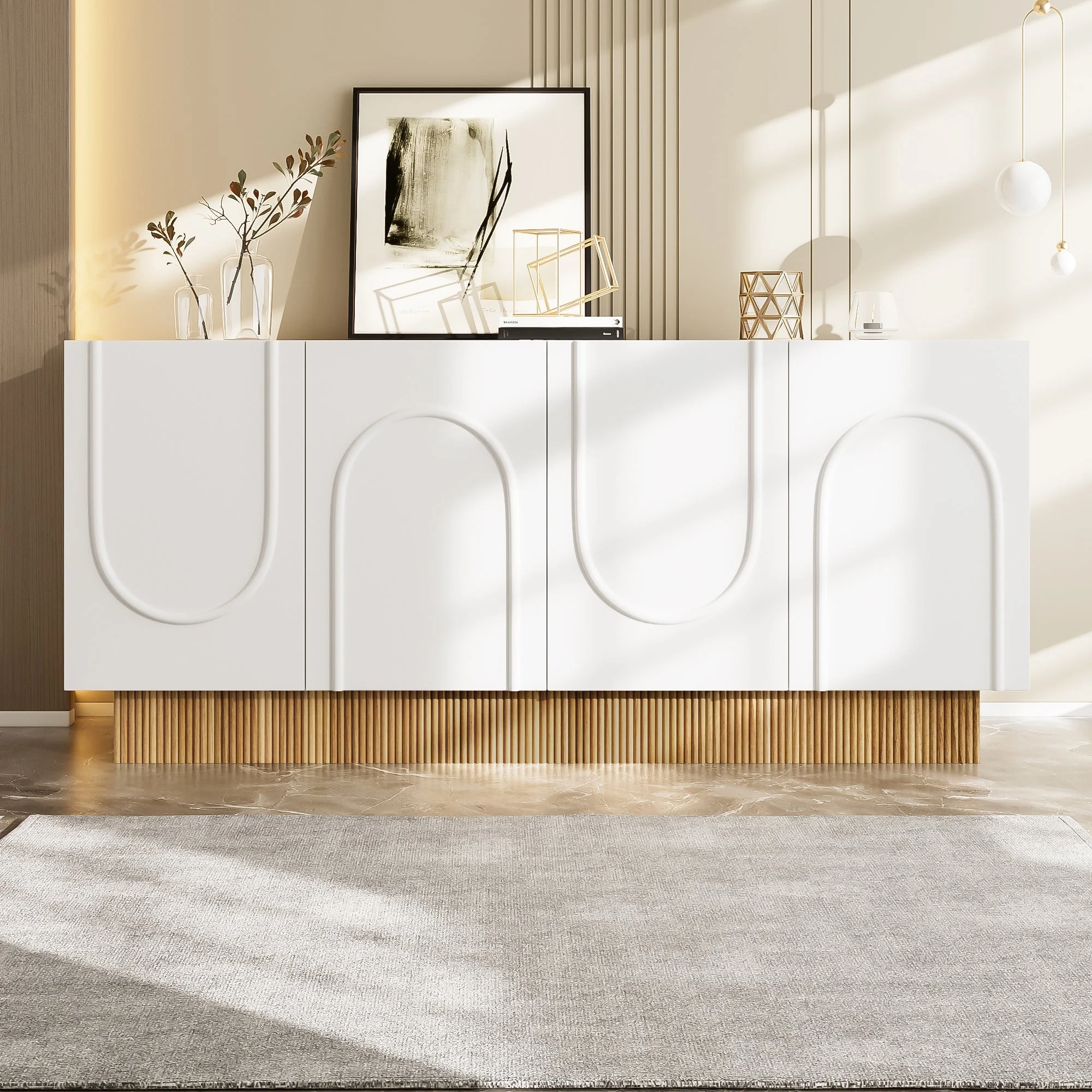 Modern Sideboard Cabinet | 4-Door Ample Storage U-Shaped | 160×75×38cm - Image 3