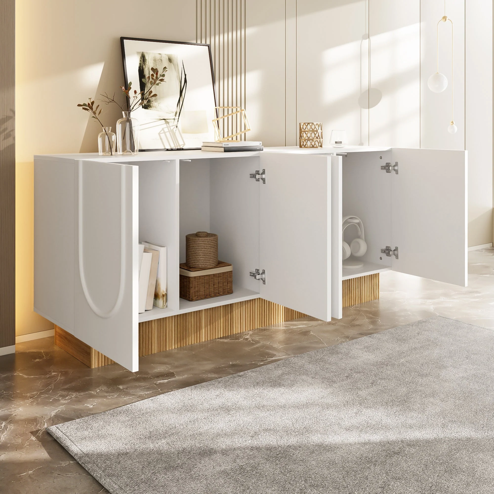 Modern Sideboard Cabinet | 4-Door Ample Storage U-Shaped | 160×75×38cm - Image 4