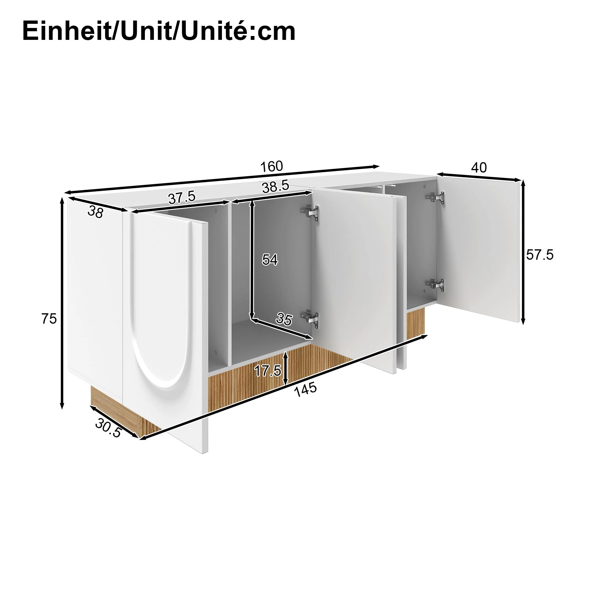 Modern Sideboard Cabinet | 4-Door Ample Storage U-Shaped | 160×75×38cm - Image 5