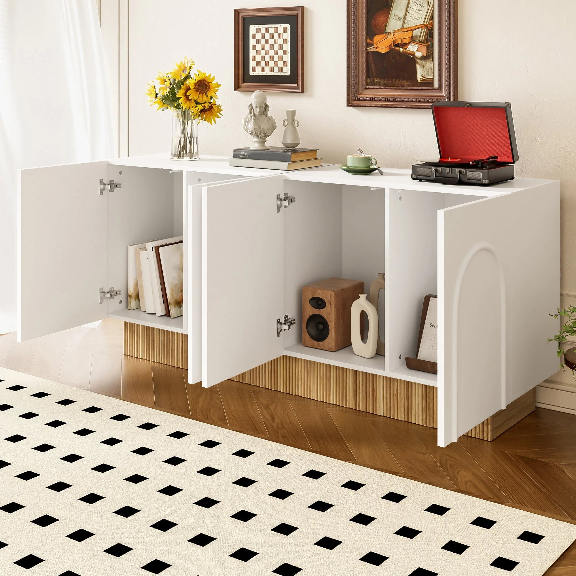 Modern Sideboard Cabinet | 4-Door Ample Storage U-Shaped | 160×75×38cm - Image 7